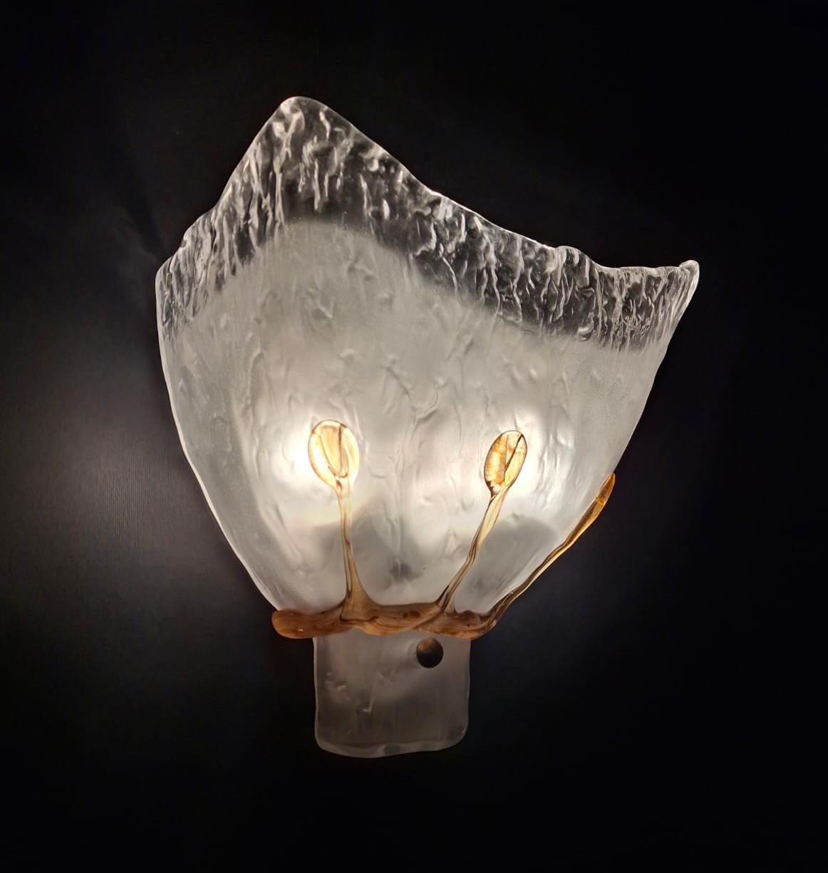 Murano Glass Pair of Frosted Murano Sconces, 5 Pairs Available For Sale