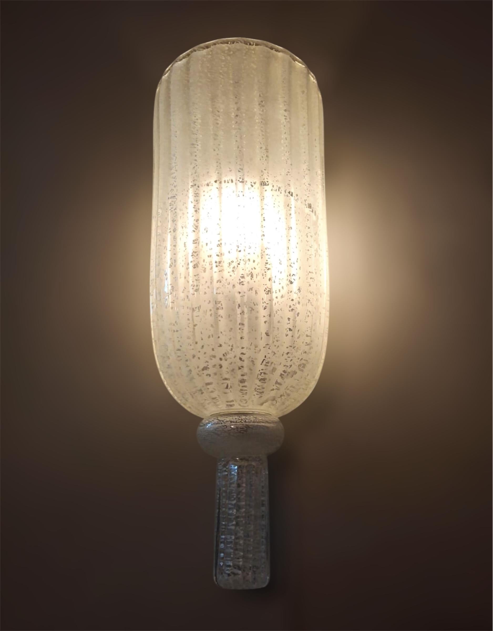 Ottone Coppia di lampade di Murano in argento smerigliato di Seguso in vendita