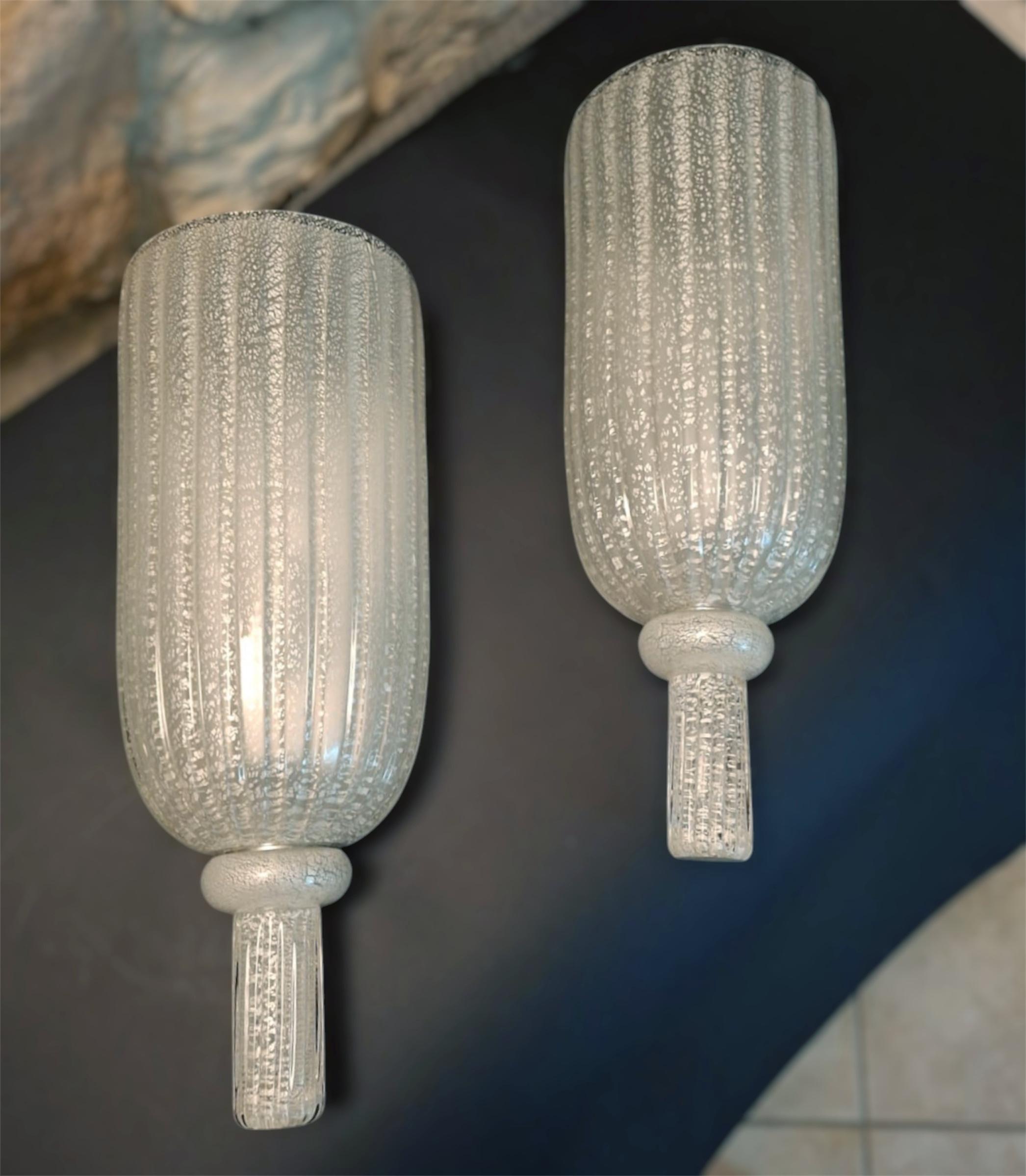 Coppia di lampade di Murano in argento smerigliato di Seguso in vendita 2