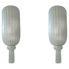 Paire d'appliques de Murano en argent dépoli par Seguso