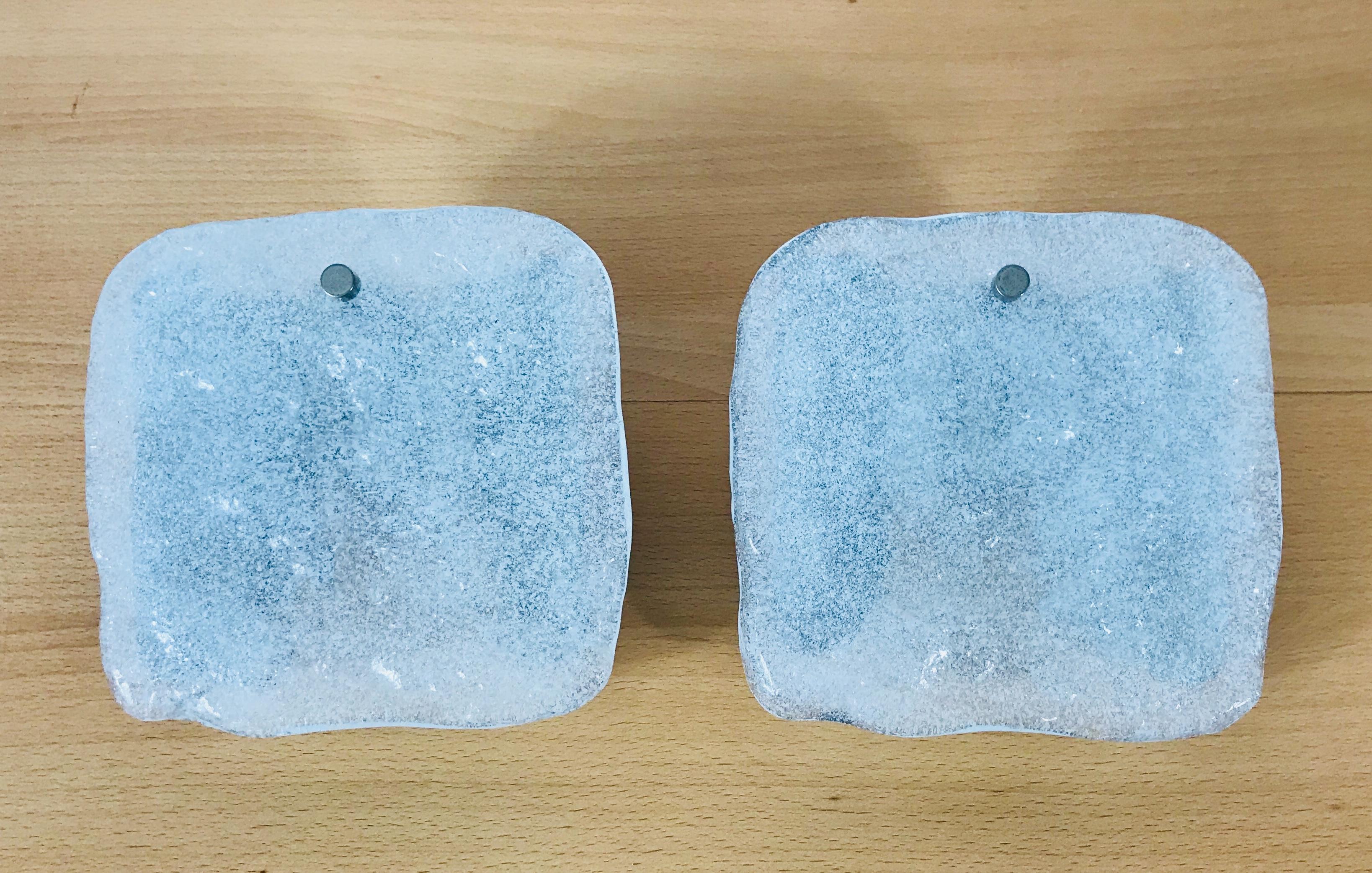 Pair of Frosted Square Ice Glass Wall Lamps by Kalmar, Austria, 1960s For Sale 1