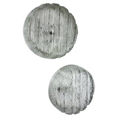 Pair of Frozen Glass Round Sconces, Germany, 1960s