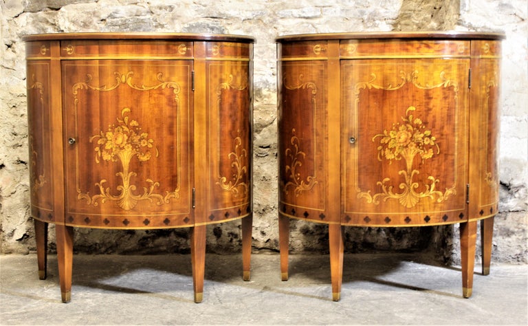 Pair Of Fruitwood Demilune Painted Cabinets By Imperial Of Grand