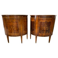 Pair of Fruitwood Demilune Cabinets with Decorative Design, 20th Century