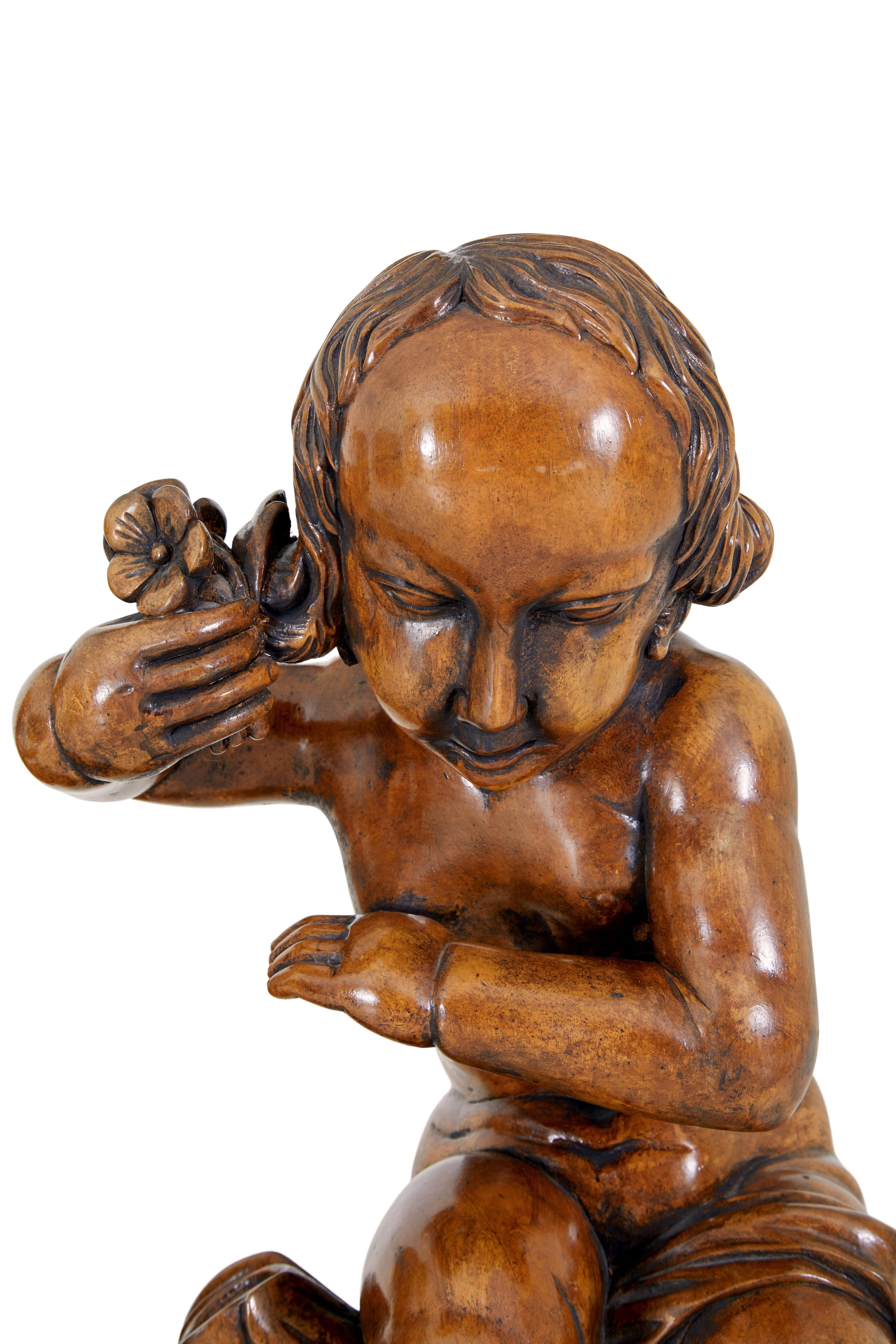 Renaissance Pair of fruitwood gothic revival carved cherubs For Sale