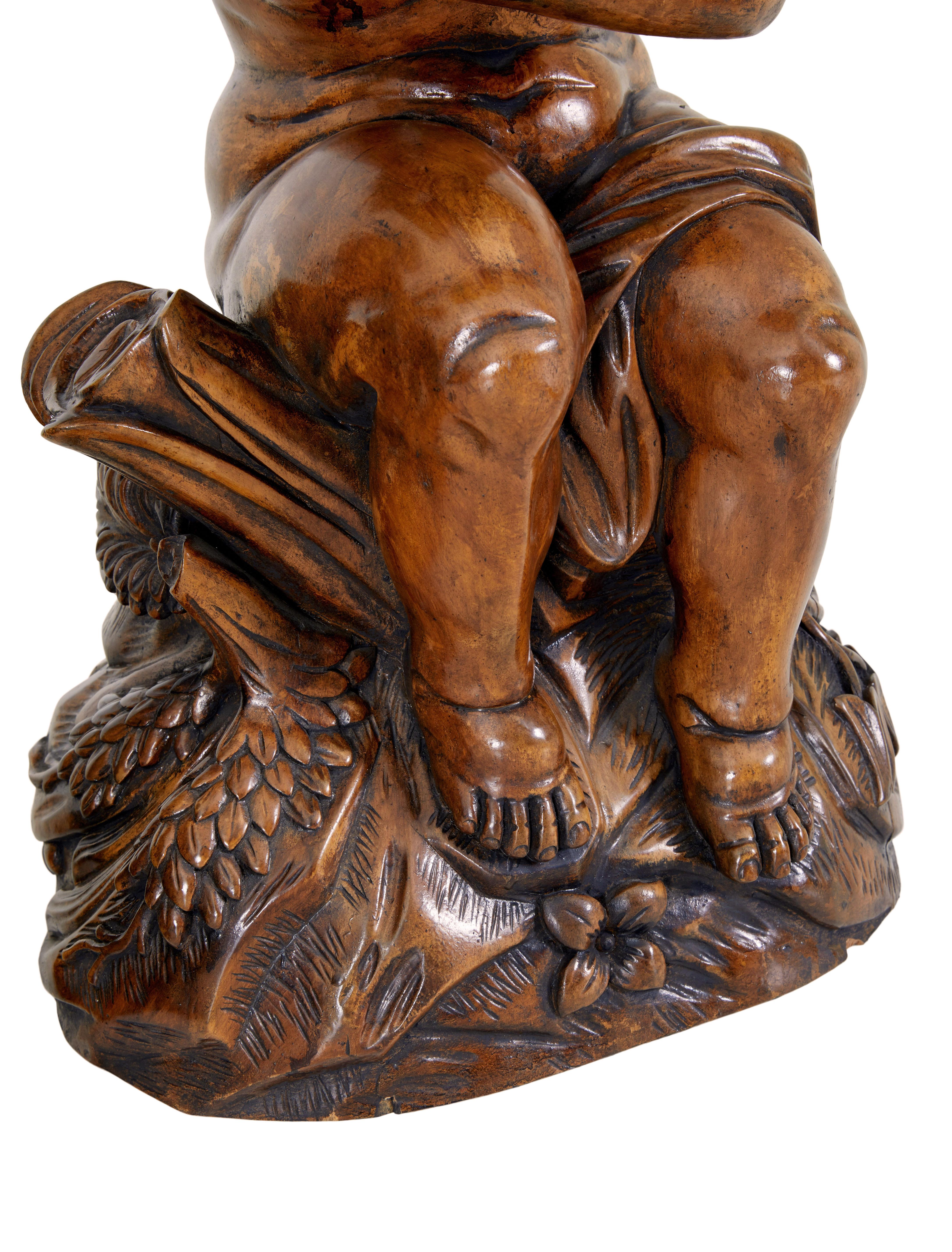 Hand-Carved Pair of fruitwood gothic revival carved cherubs For Sale