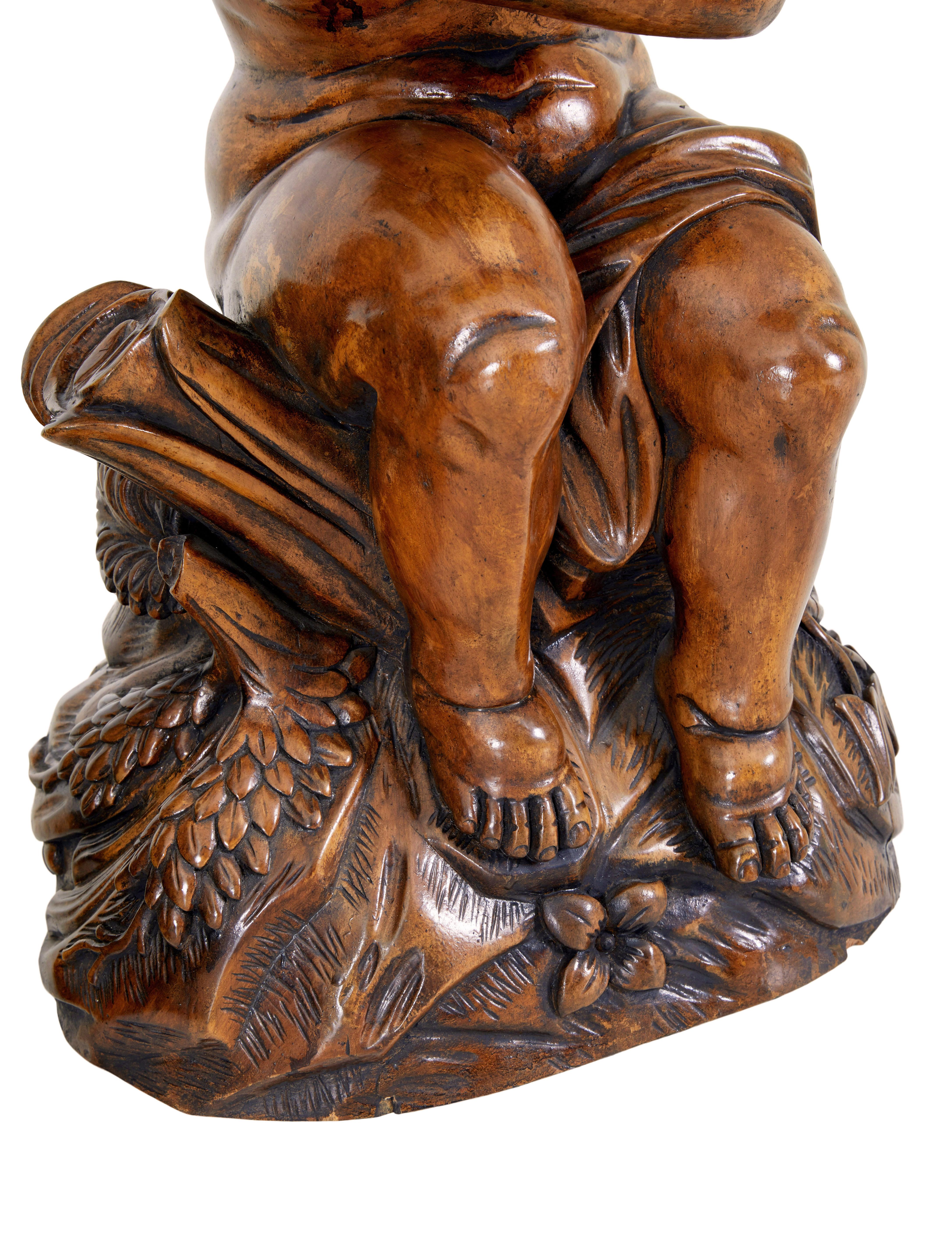 Hand-Carved Pair of fruitwood gothic revival carved cherubs For Sale