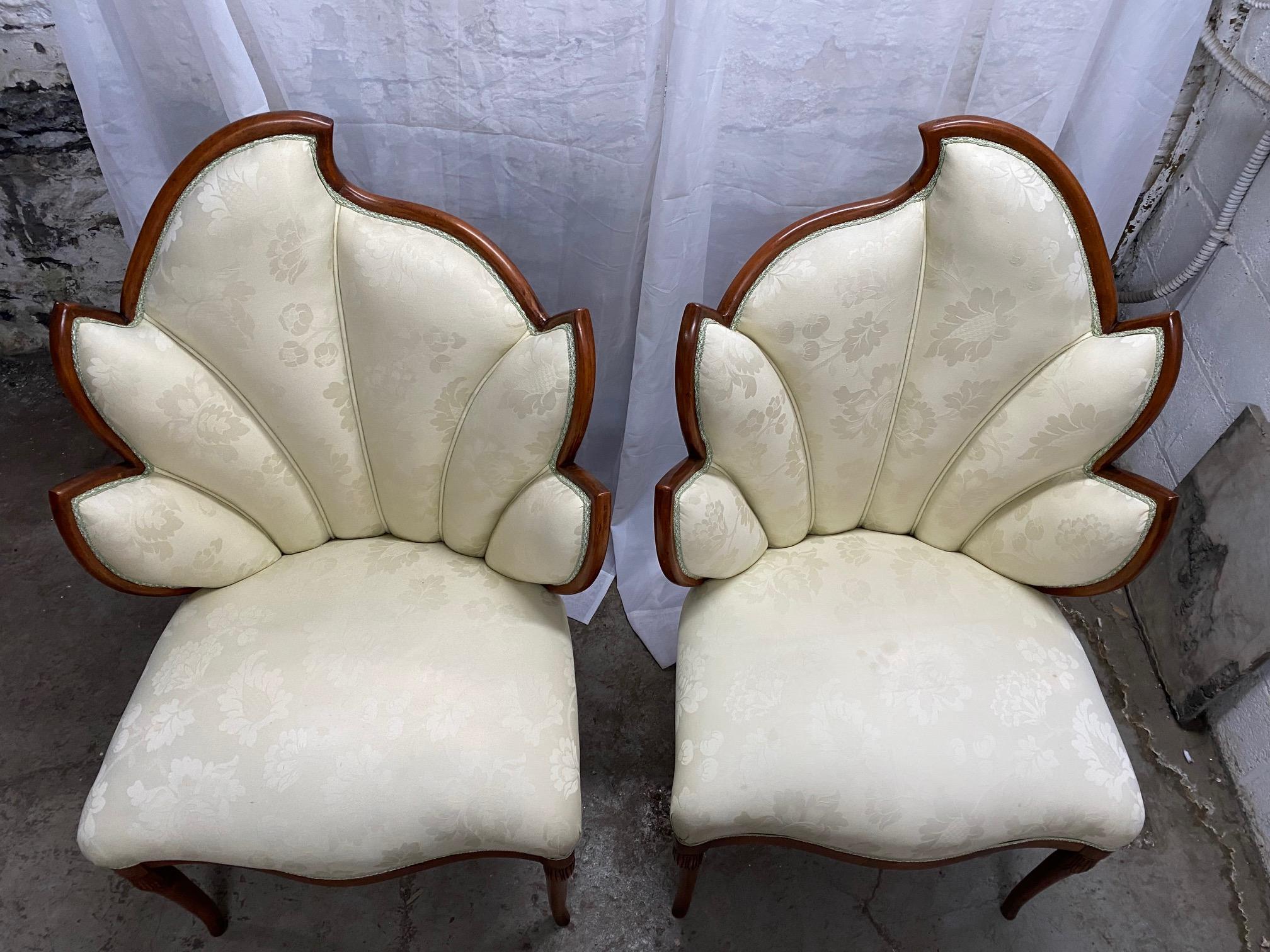 Pair of  Fruitwood Sculptural Hollywood Regency Leaf Shape Side Chairs For Sale 10
