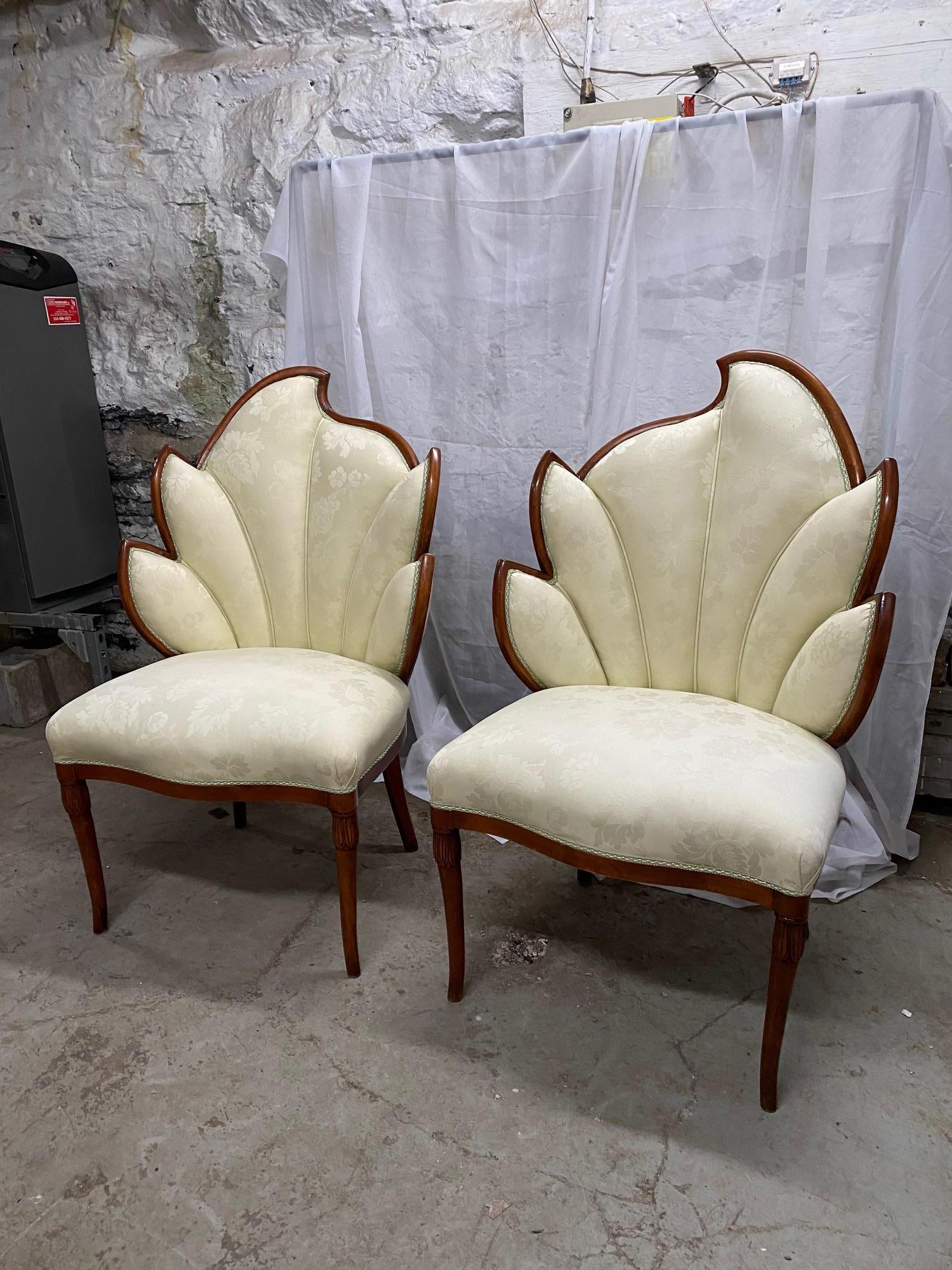 American Pair of  Fruitwood Sculptural Hollywood Regency Leaf Shape Side Chairs For Sale