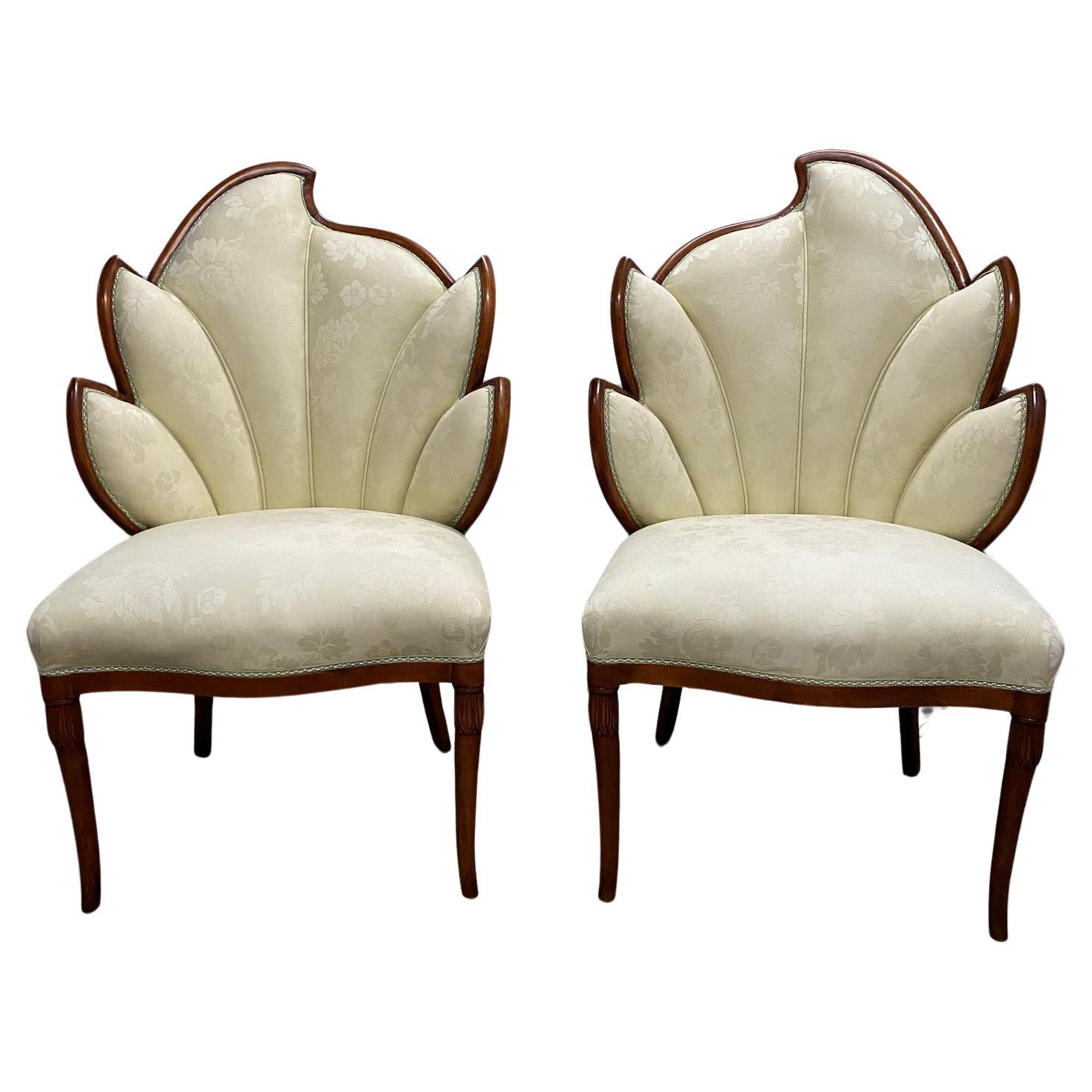 Pair of  Fruitwood Sculptural Hollywood Regency Leaf Shape Side Chairs For Sale