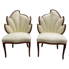 Vintage Pair of  Fruitwood Sculptural Hollywood Regency Leaf Shape Side Chairs
