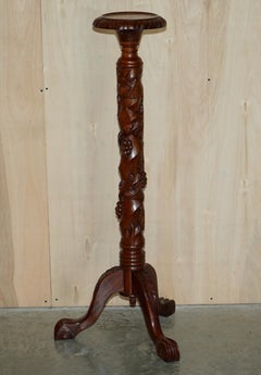 Pair of Fruitwood Vine Hand Carved Jardiniere Display Stands Claw & Ball Feet