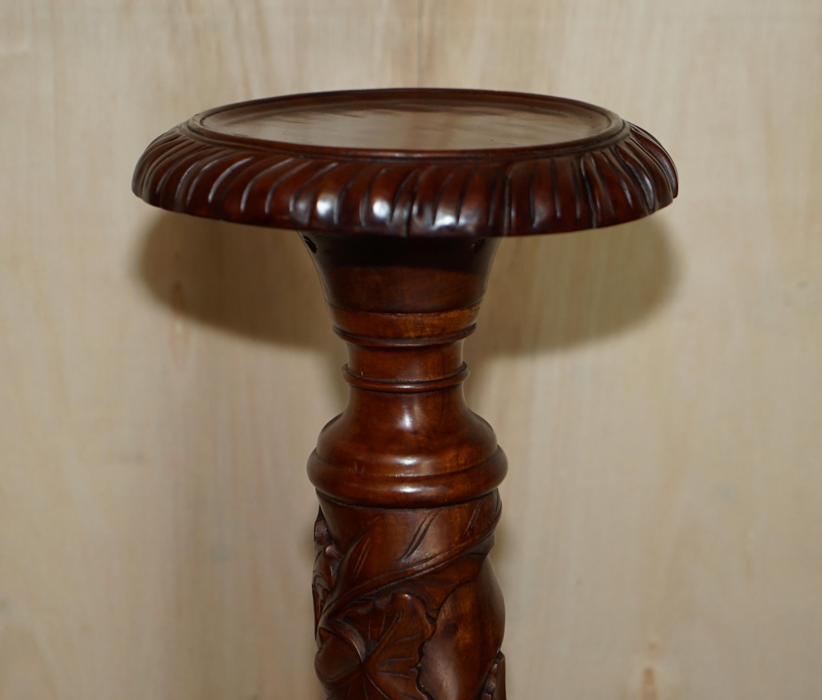 20th Century Pair of Fruitwood Vine Hand Carved Jardiniere Display Stands Claw & Ball Feet For Sale