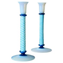 Vintage Pair of Fry Foval Opalescent Art Glass Candlesticks