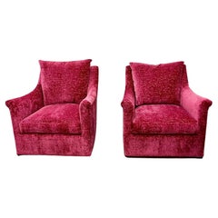 Pair of Fuchsia High Back Swivel Chairs, American Designer, New Upholstery