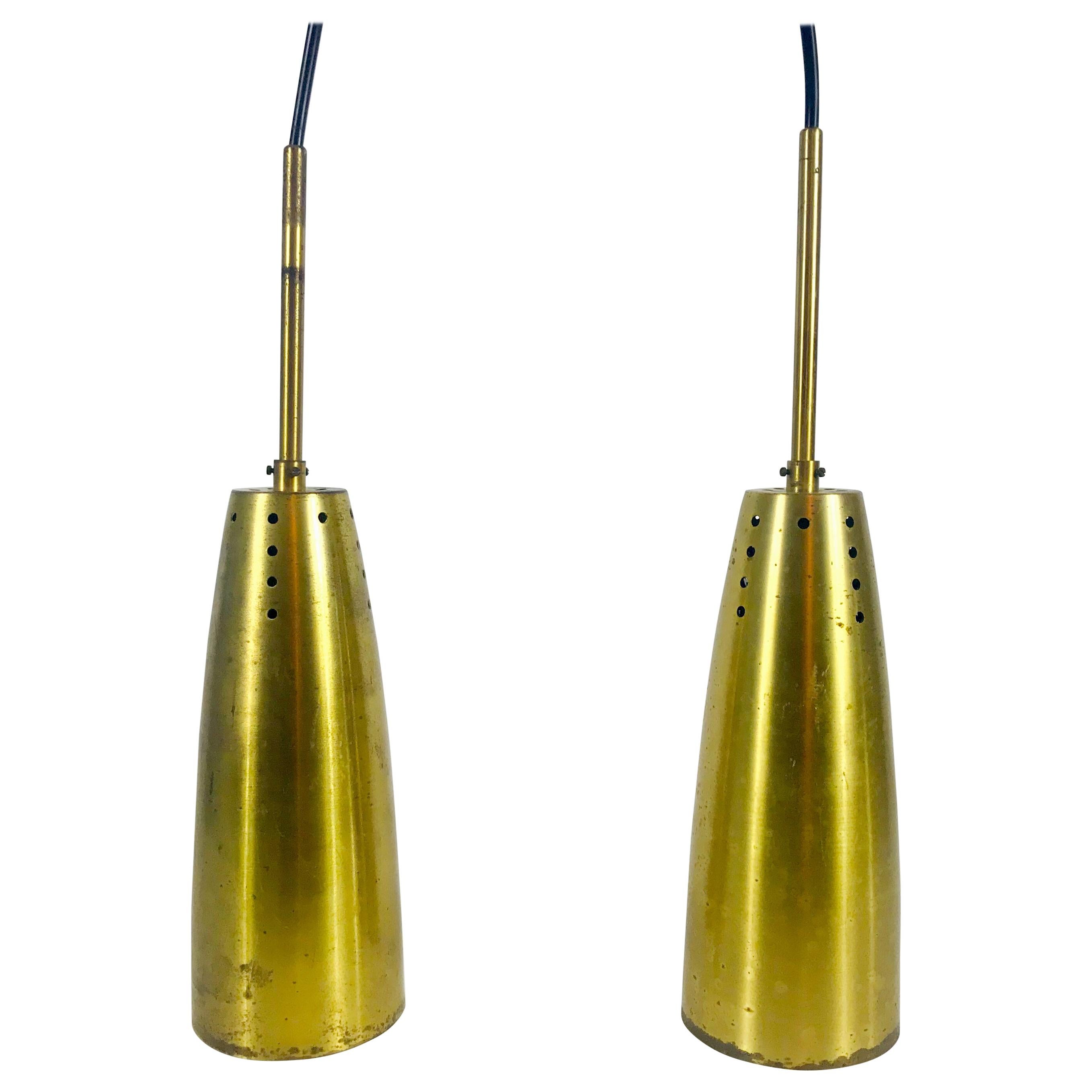 Pair of Full Brass Mid-Century Modern Pendant Lamps, 1950s, Germany