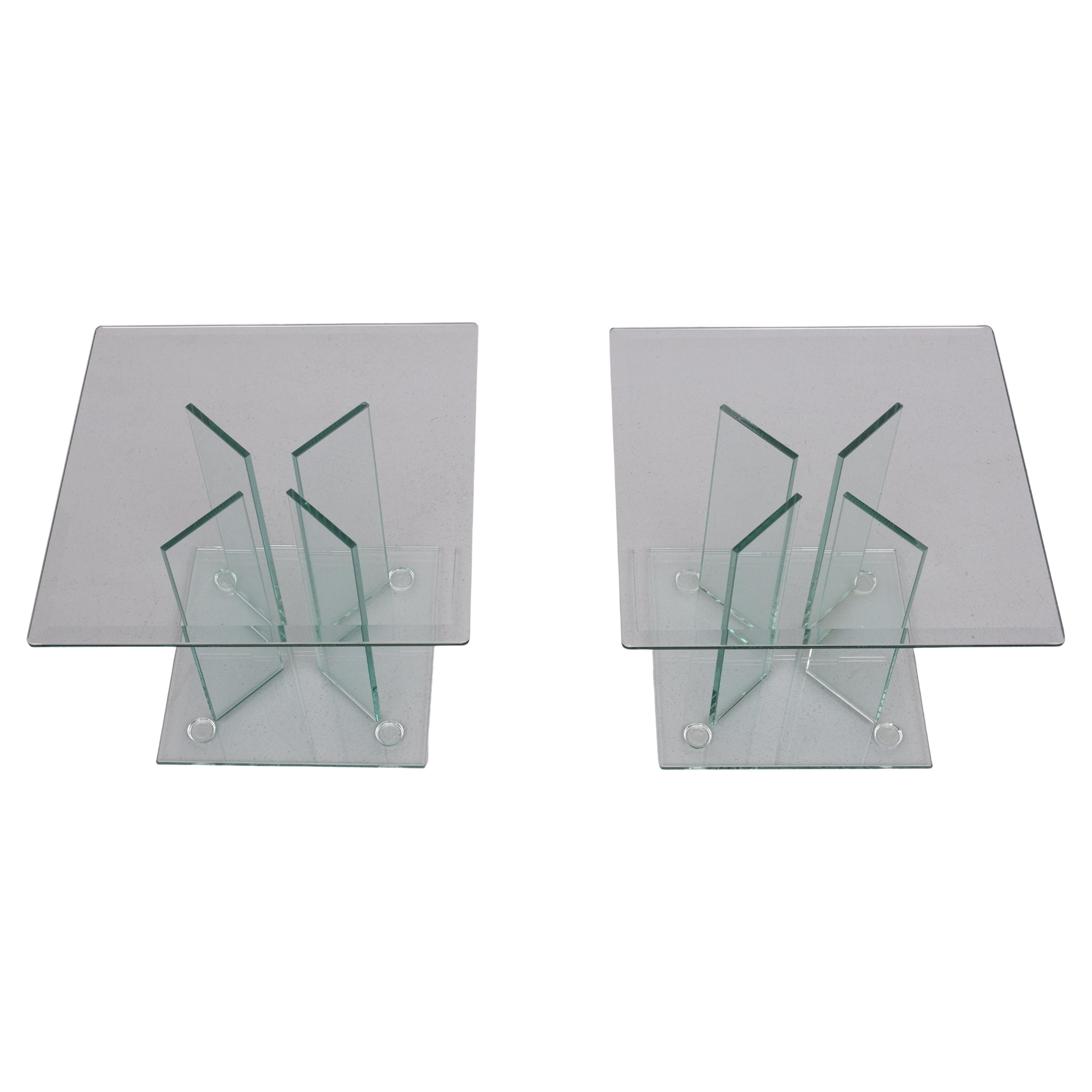 Modern Pair of full Glass side tables or Sofa tables 1980s For Sale