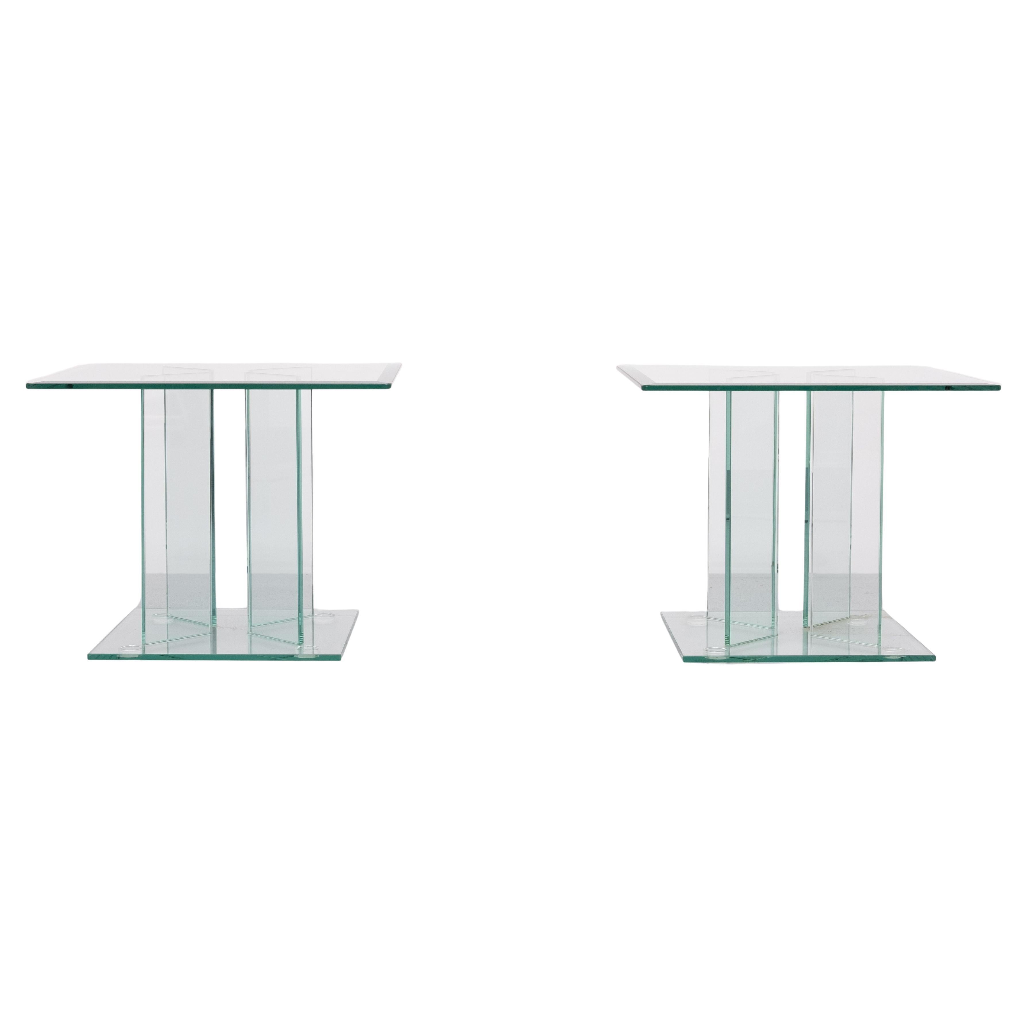 Dutch Pair of full Glass side tables or Sofa tables 1980s For Sale
