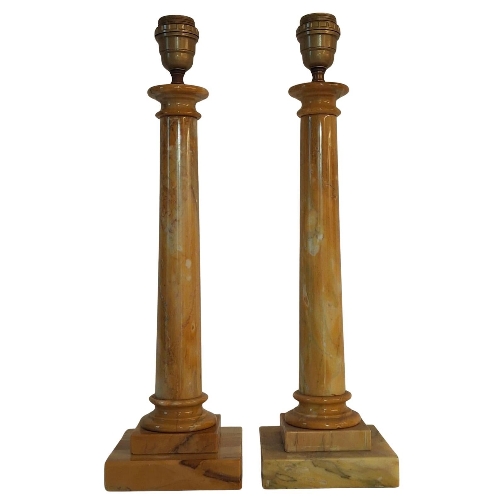 Pair of Full Marble Table Light Column,  1970s Italy