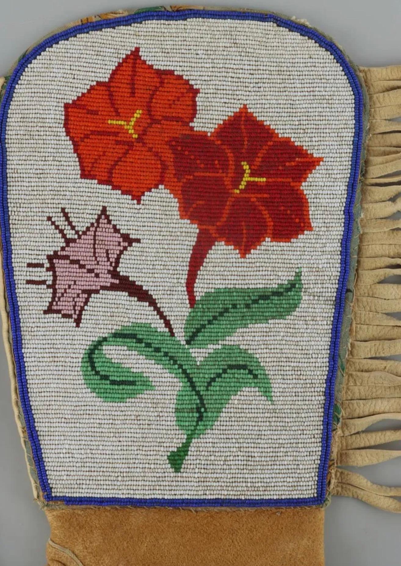 Native American Pair of Fully Beaded Gauntlets For Sale