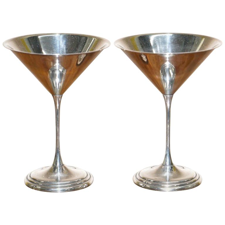 Pair of Fully Hallmarked Sterling Silver Sheffield Made 1996 Martini Glasses For Sale