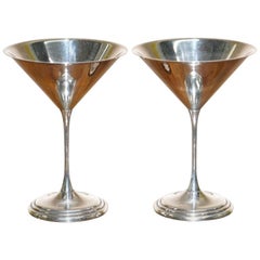 Retro Pair of Fully Hallmarked Sterling Silver Sheffield Made 1996 Martini Glasses