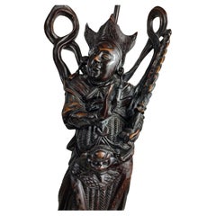 Pair of Fully & Highly Carved Chinese Deity Figural Table Lamps