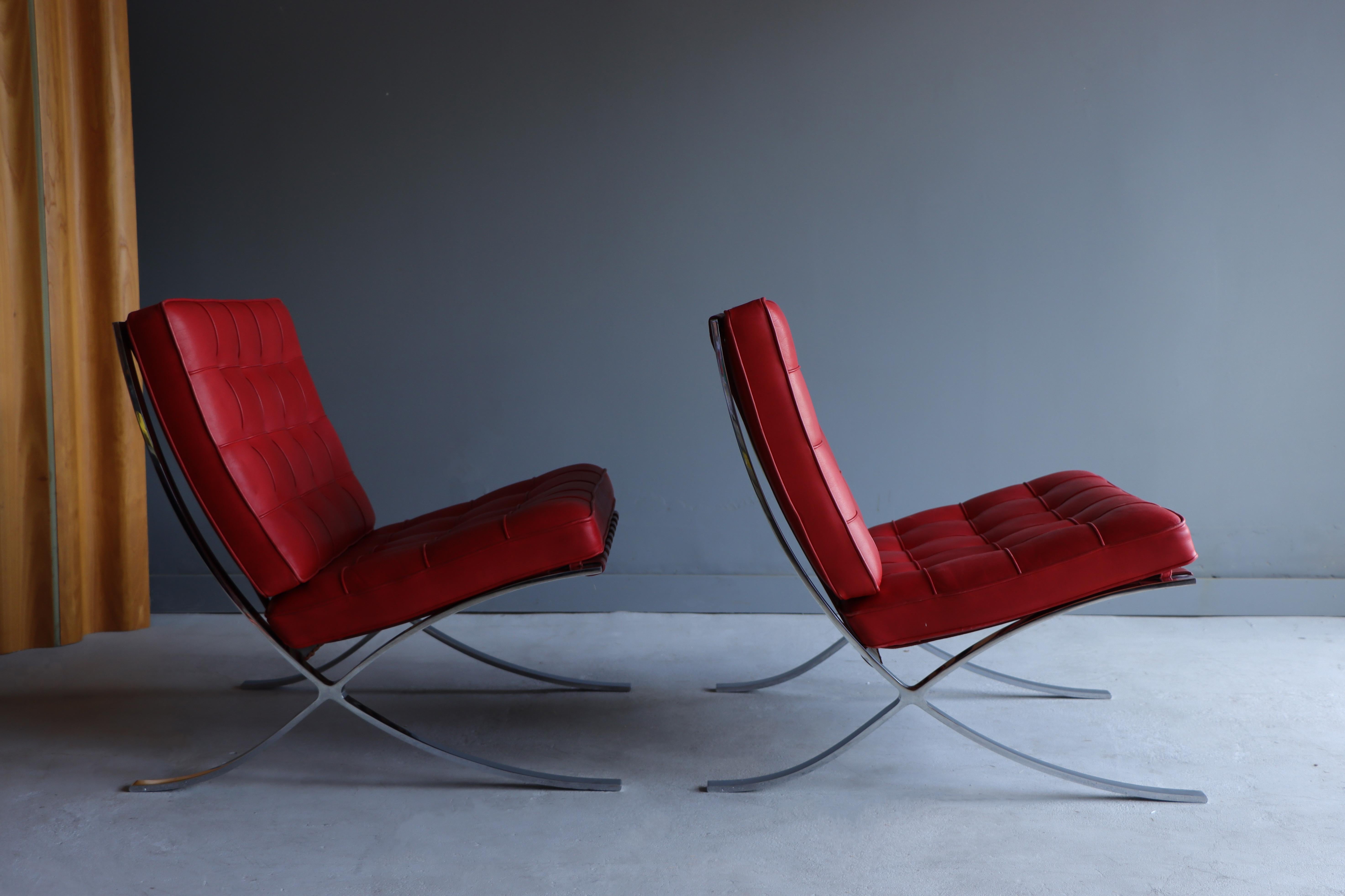 Hand-Crafted Pair of Fully labeled Barcelona Chairs by L. Mies Van Der Rohe for Knoll