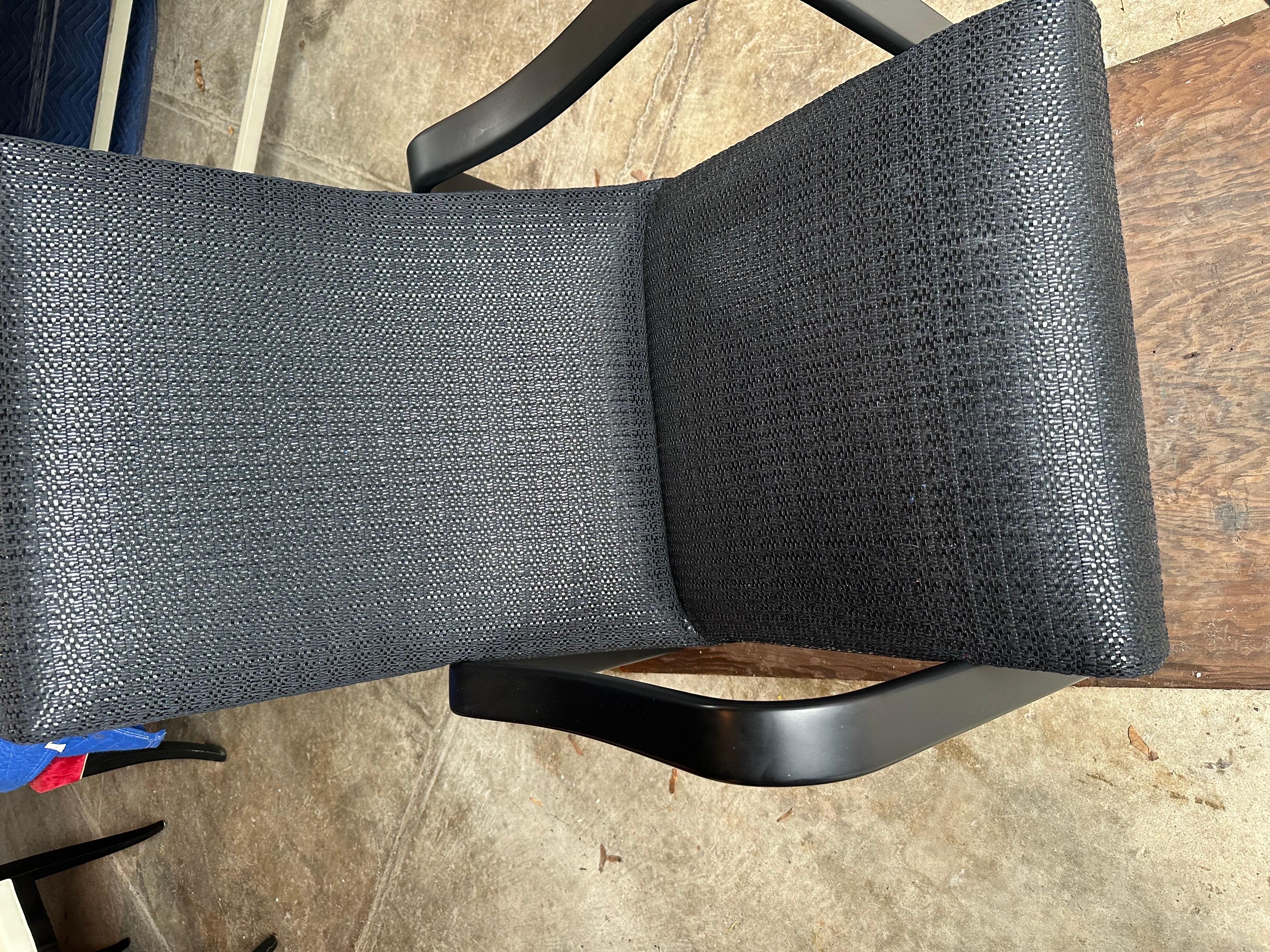 Unknown pair of fully refurbished mid-century arm chairs in custom woven leather For Sale