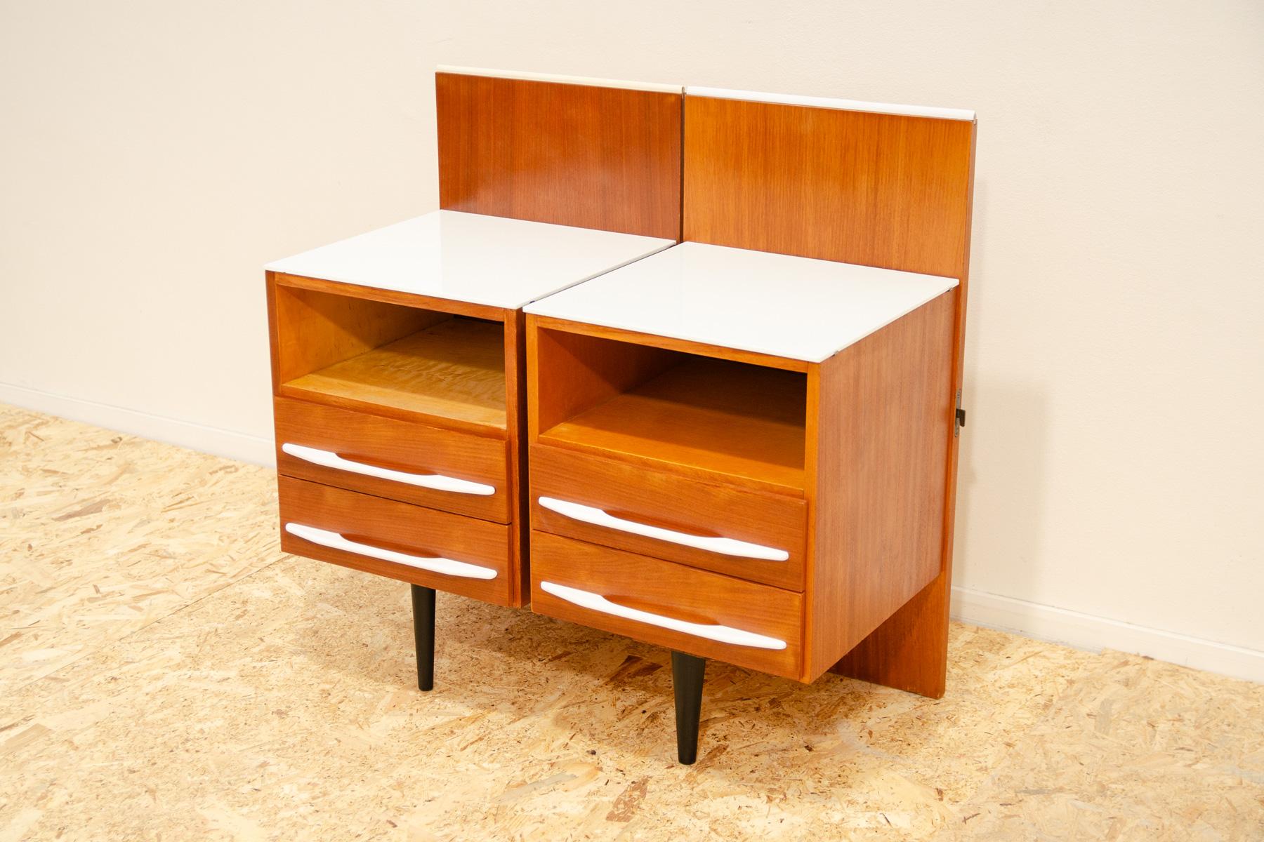Mid-Century Modern Pair of fully renovated bedside tables by Mojmír Požár, 1960´s, Czechoslovakia For Sale