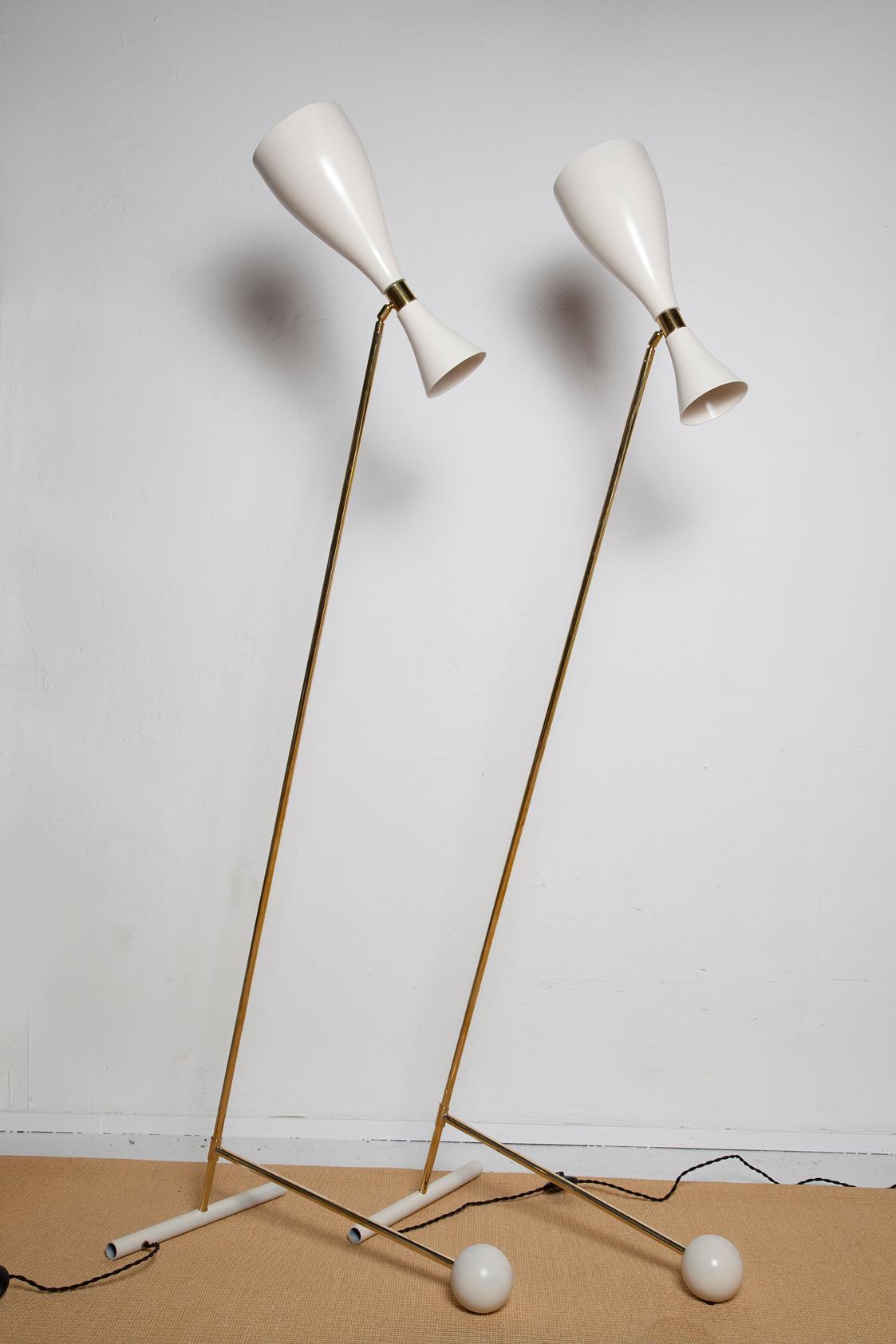 Mid-Century Modern Pair of Fully Restored 1950s Italian Adjustable Floor Lamps