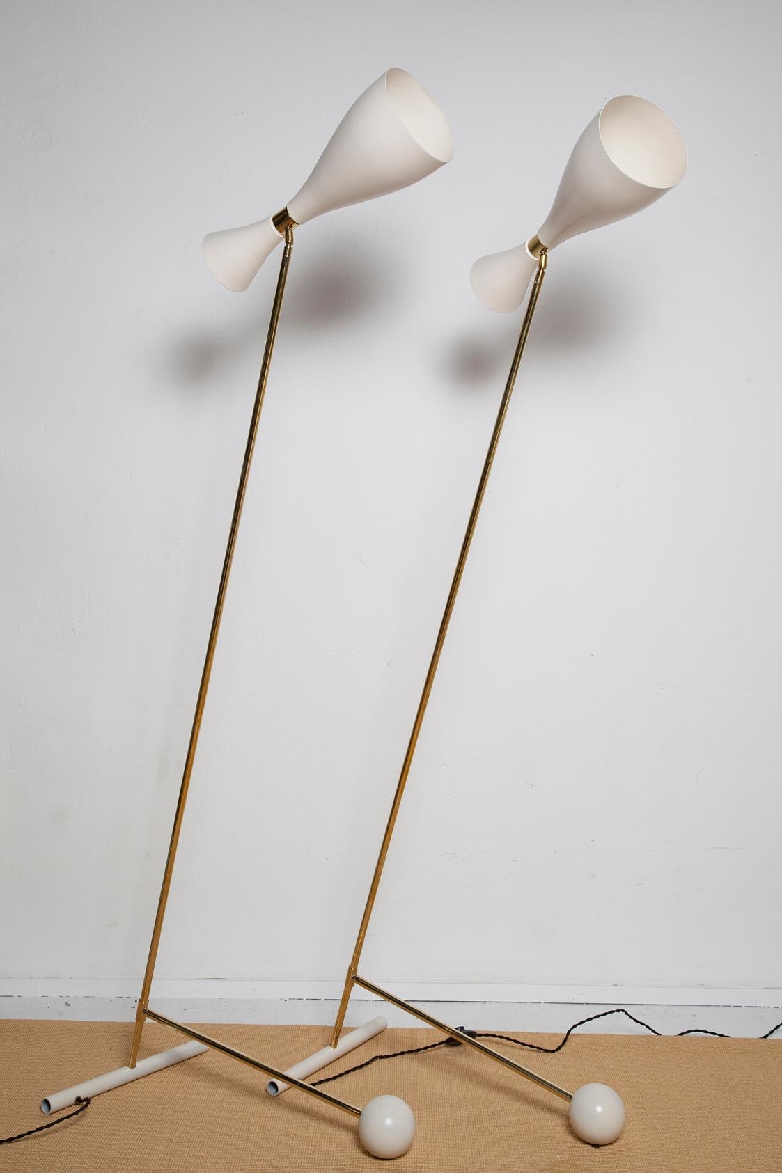 Polished Pair of Fully Restored 1950s Italian Adjustable Floor Lamps