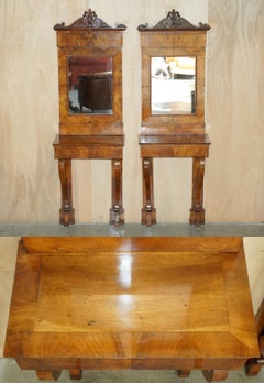 PAIR OF FULLY RESTORED ANTIQUE CiRCA 1815 REGENCY WALNUT CONSOLE TABLES & MIRROr