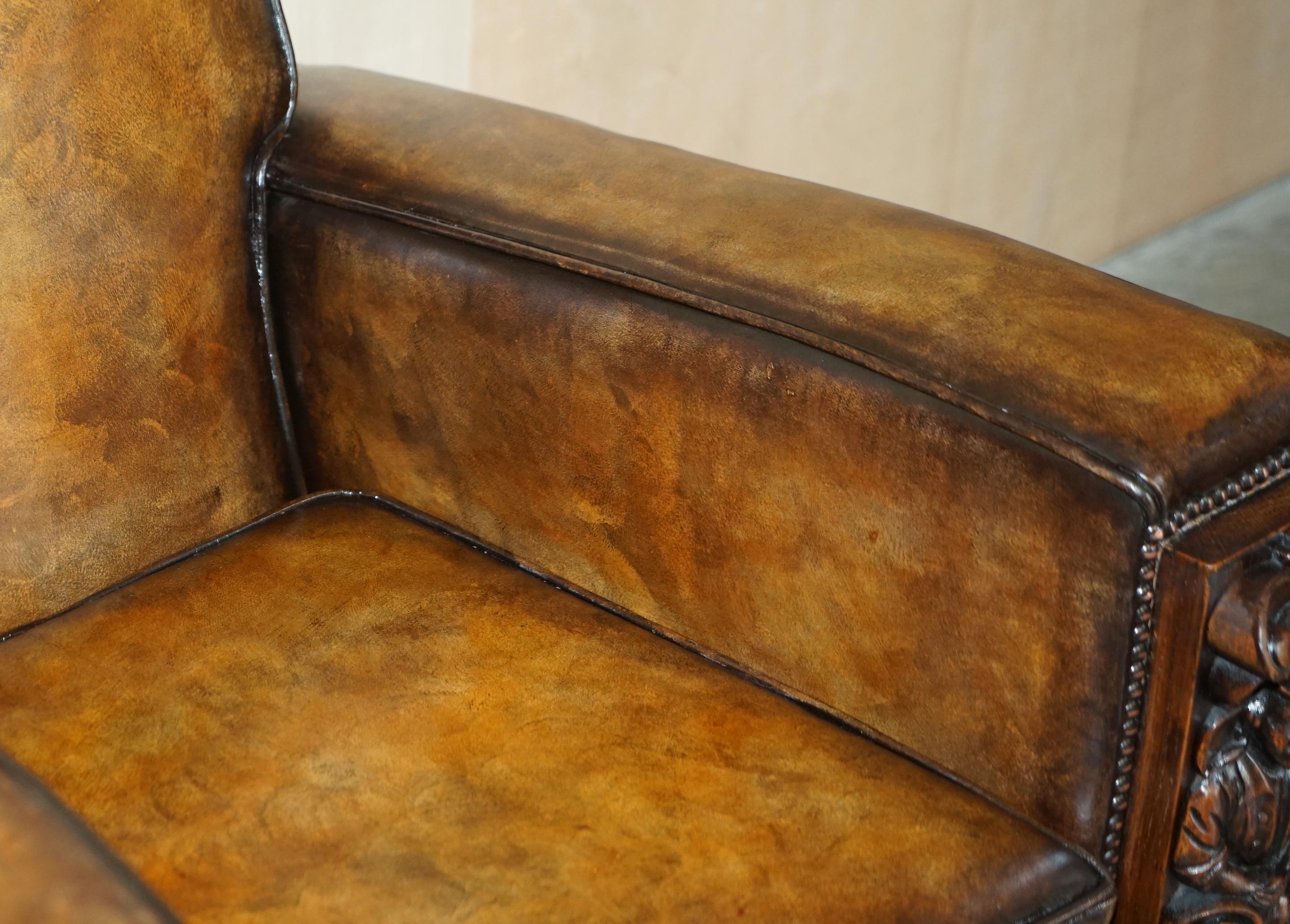 Pair of Fully Restored Antique Club Armchairs with Gothic Carved Panels Must See For Sale 11
