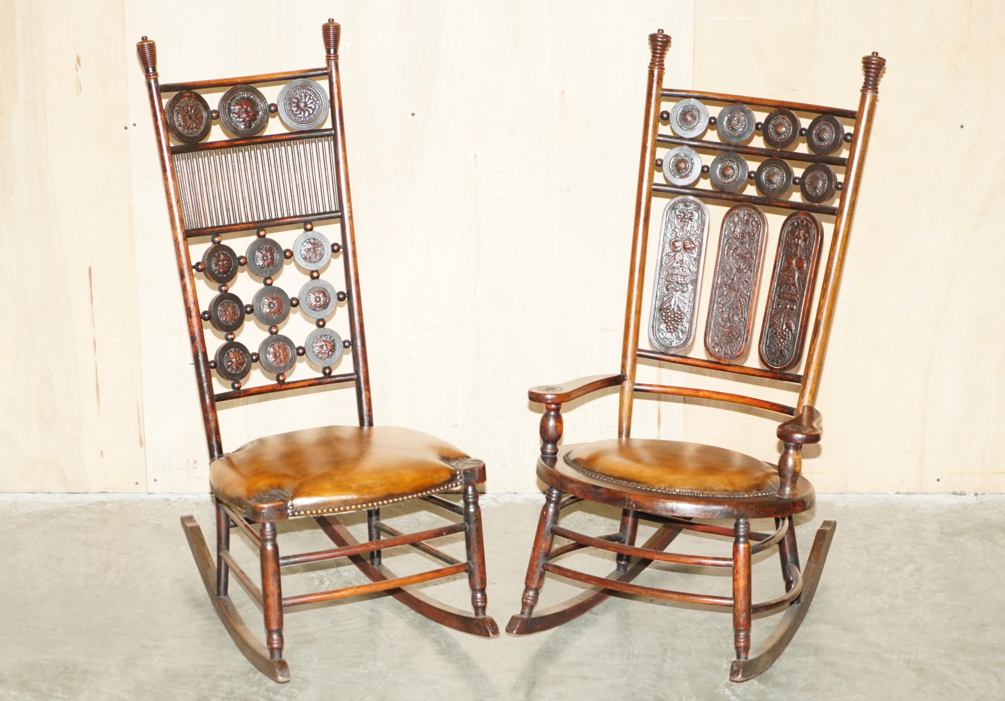 Royal House Antiques

Royal House Antiques is delighted to offer for sale absolutely stunning pair of late Victorian circa 1890-1900 hand carved his & her's rocking armchairs with hand dyed brown leather seat pads

Please note the delivery fee