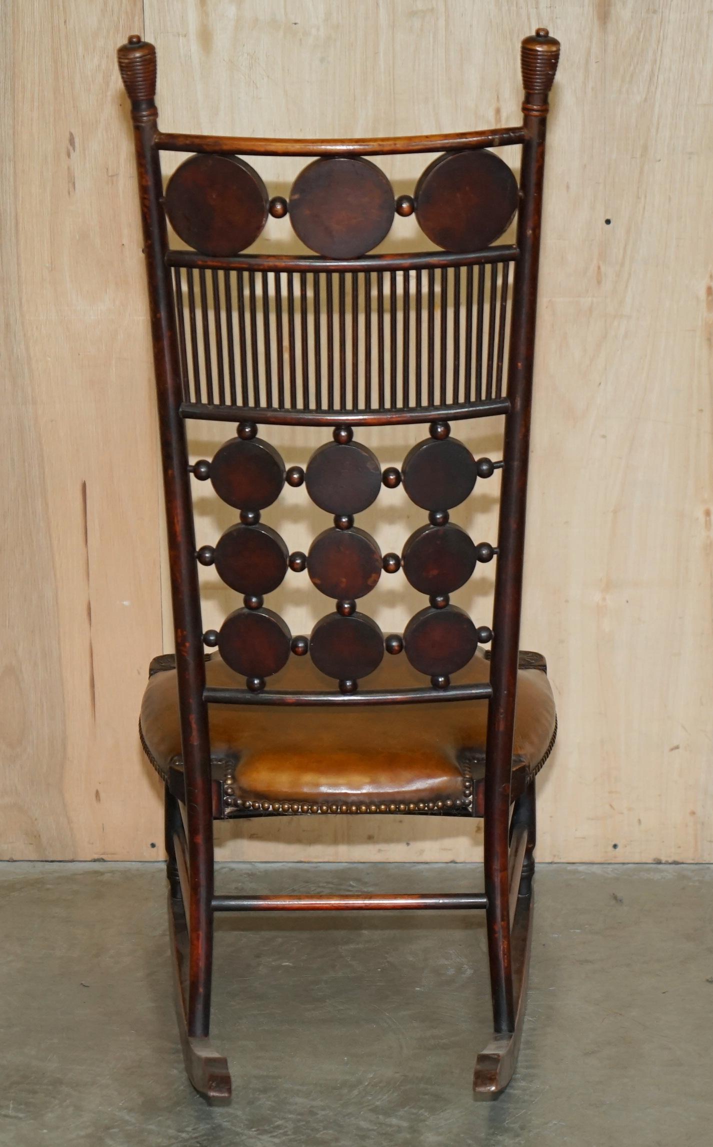 PAIR OF FULLY RESTORED ANTIQUE ViCTORIAN BROWN LEATHER HIS & HER ROCKING CHAIRS For Sale 12