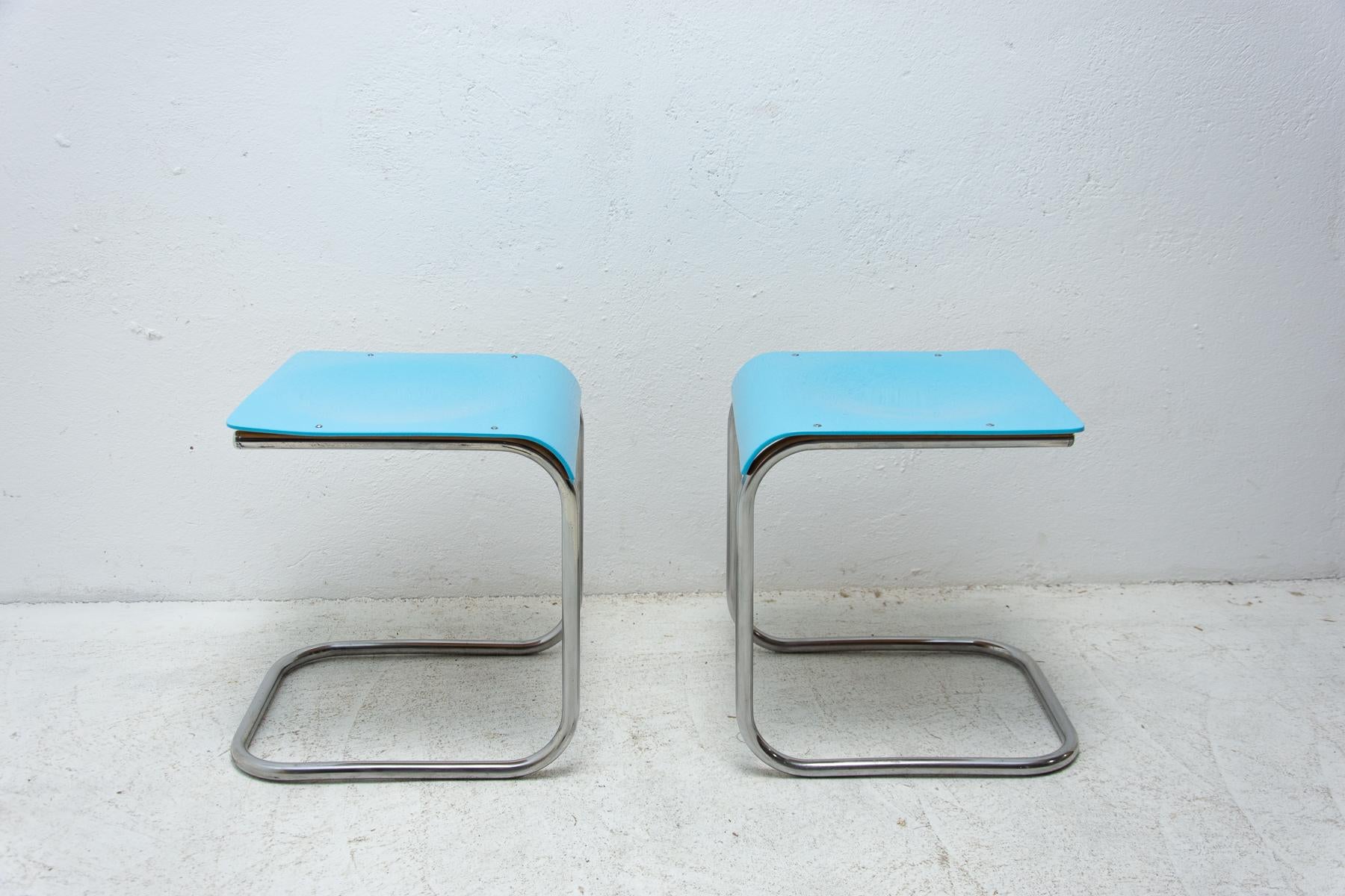 Chrome Pair of Fully Restored Cantilever Stools H-22 by Mart Stam for Slezák, 1930s