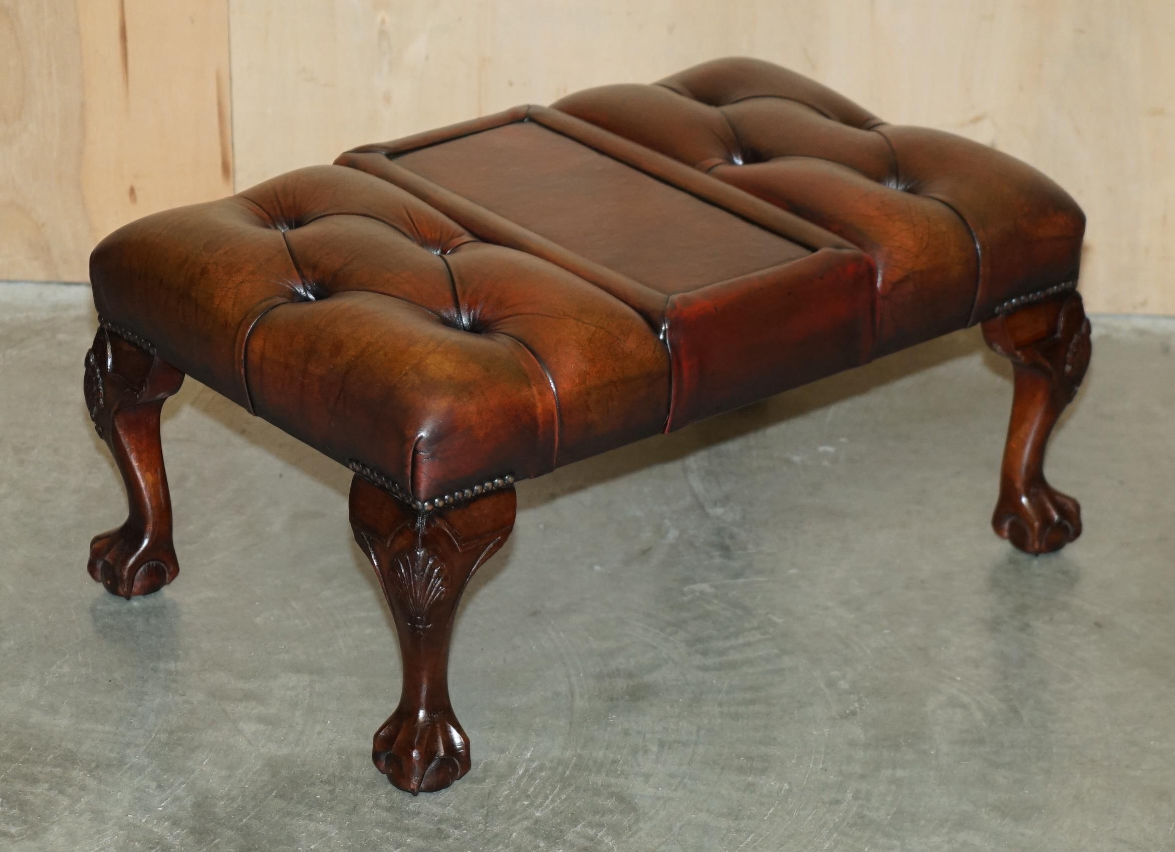 PAIR OF FULLY RESTORED CHESTERFIELD CLAW & BALL FEET WINGBACK ARMCHAIRS & STOOLs For Sale 10
