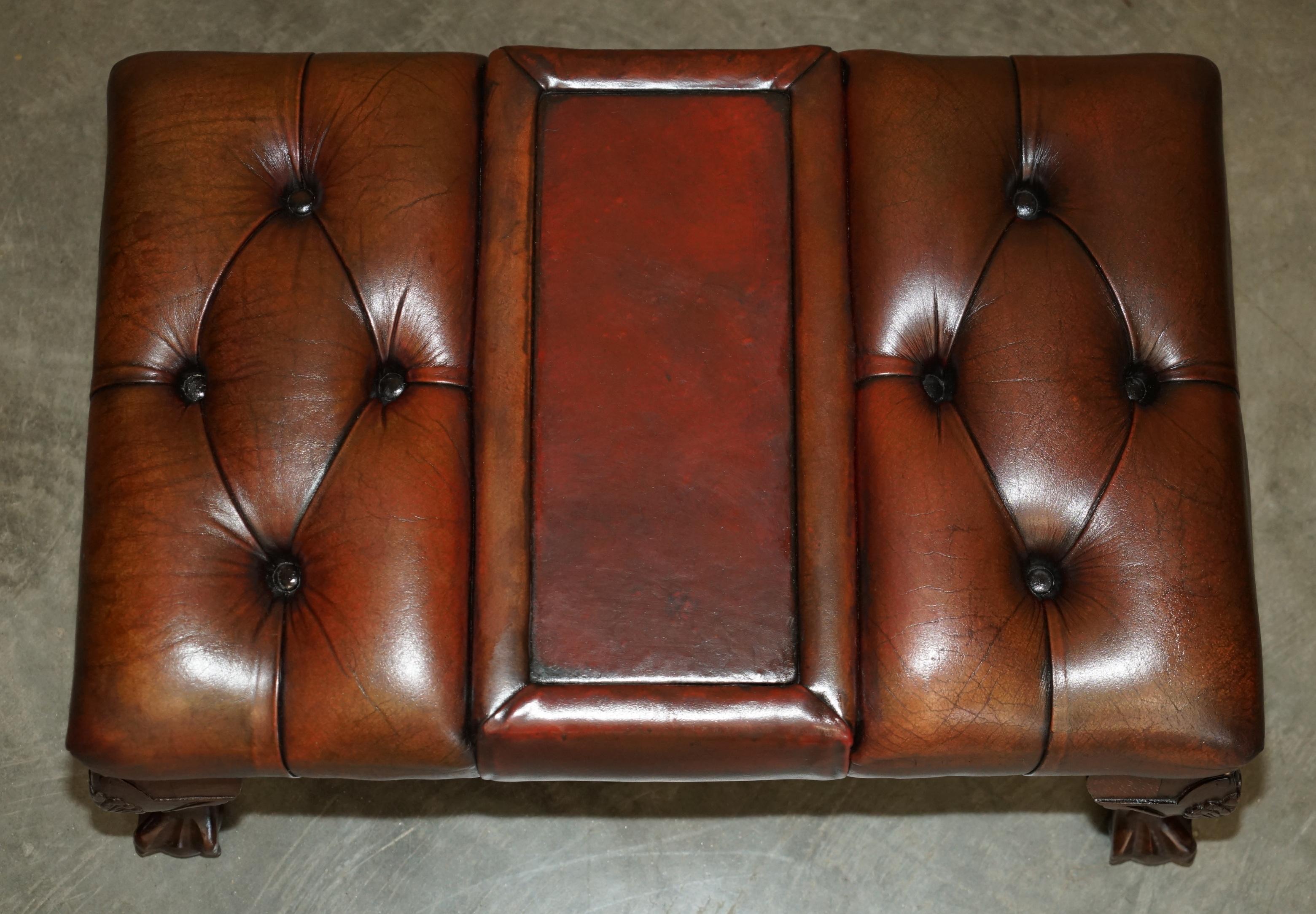 PAIR OF FULLY RESTORED CHESTERFIELD CLAW & BALL FEET WINGBACK ARMCHAIRS & STOOLs For Sale 11