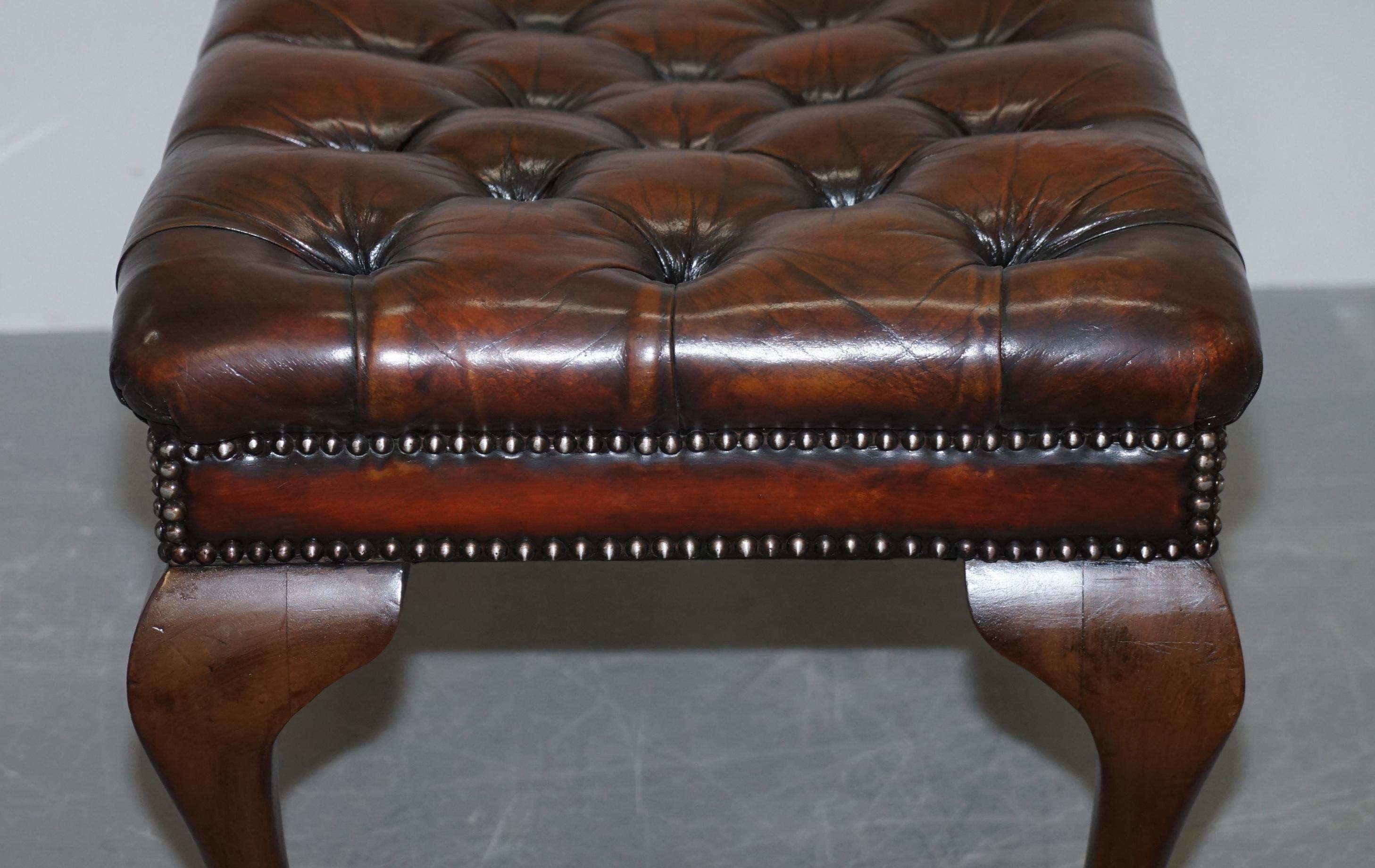 Pair of Fully Restored Claw & Ball Feet Brown Leather Chesterfield Footstools 6