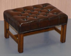 Pair of Fully Restored Deep Cigar Brown Leather Chesterfield Tufted Footstools
