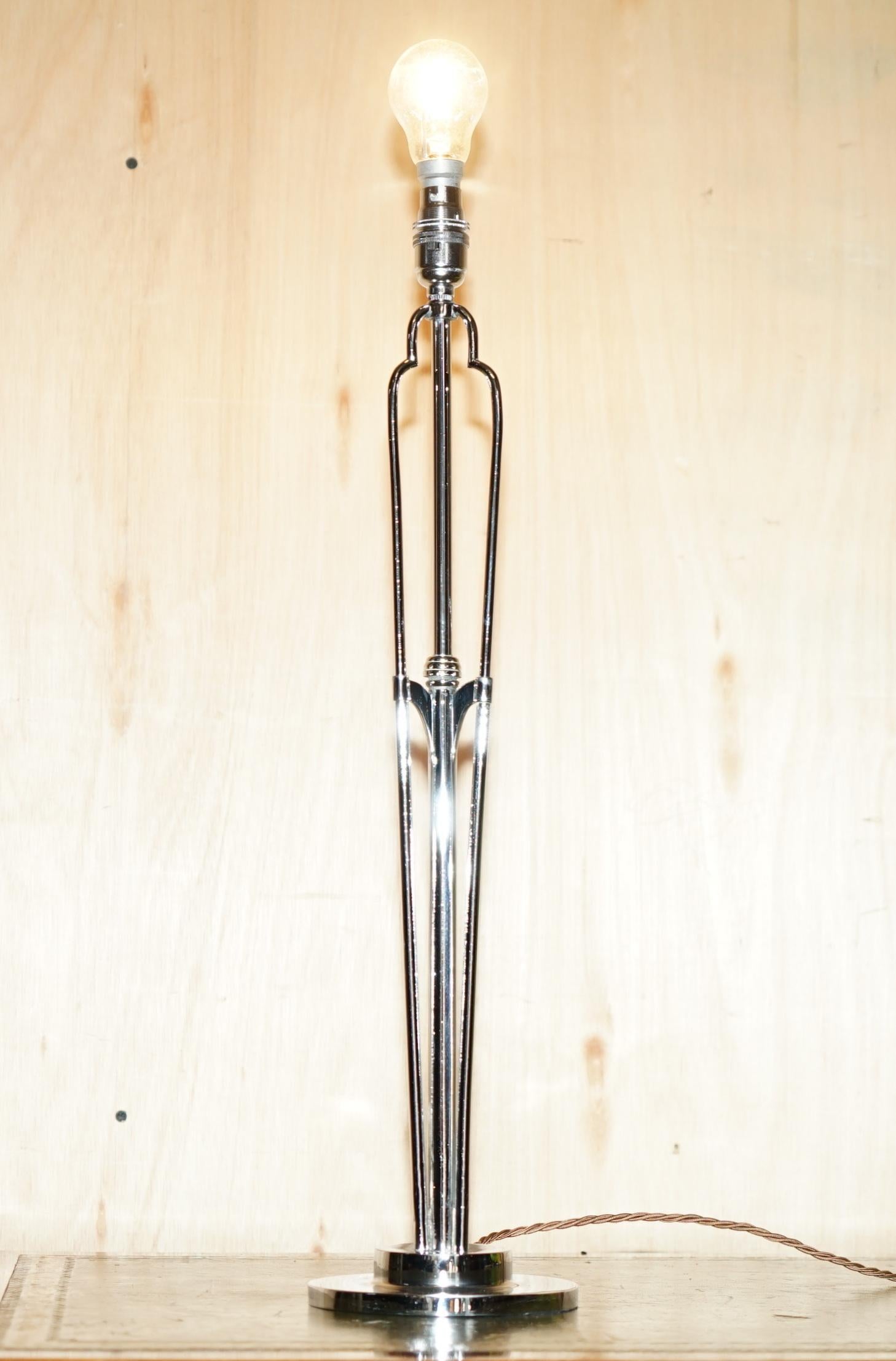 Royal House Antiques

We are delighted to offer for sale this sublime pair of side table lamps, chromed metal, made by Tucker & Edgar Ltd London, designed by Miss Elsie Roberts in the studio of Oswald Milne for Claridges Hotel, ca.1932

This sale is