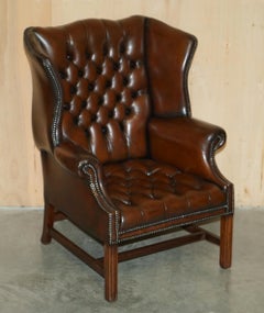 PAIR OF FULLY RESTORED GEORGIAN H FRAMED CHESTERFIELD TUFTED WINGBACK ARMCHAIRs