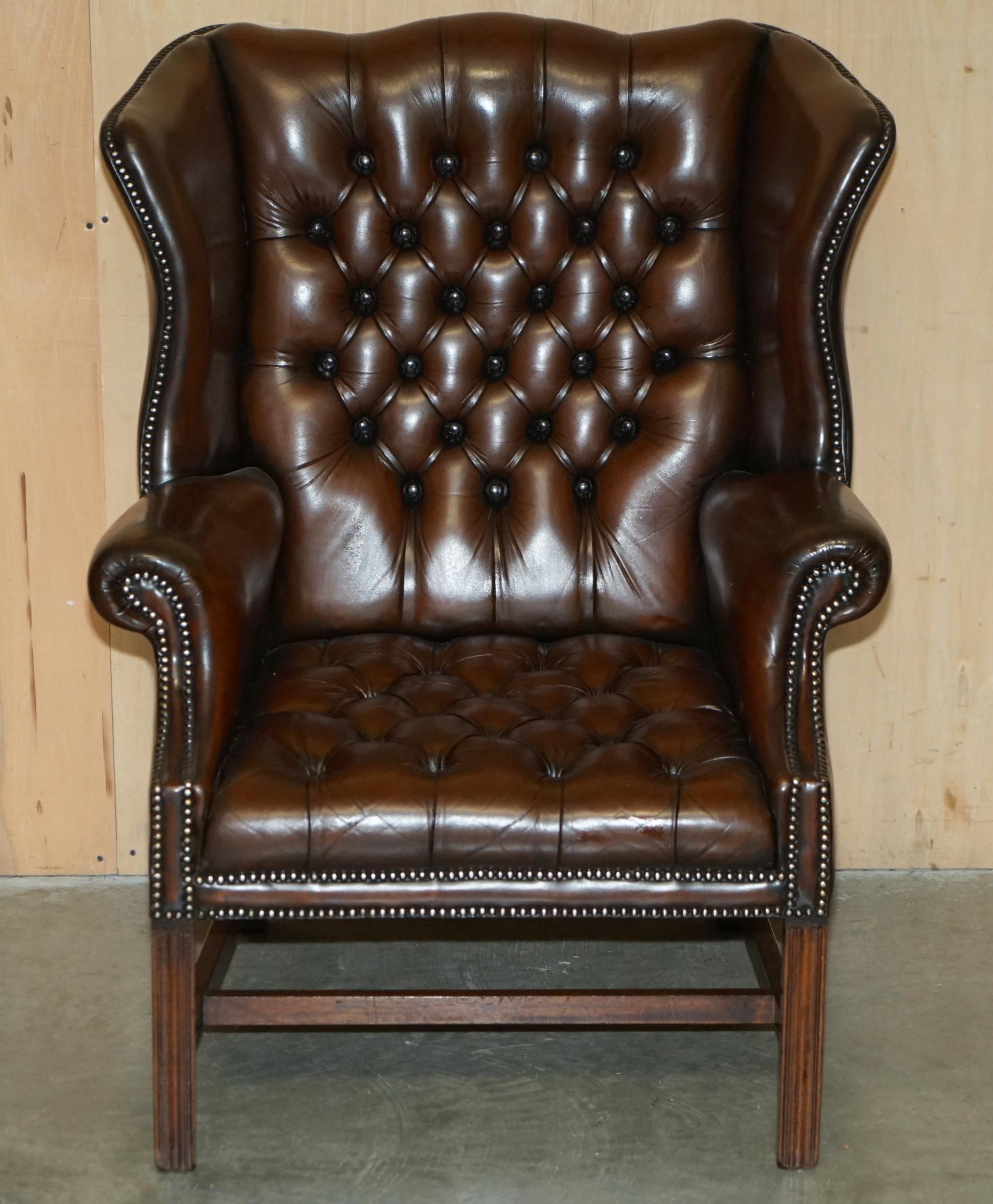 Georgian PAIR OF FULLY RESTORED GEORGIAN H FRAMED CHESTERFIELD TUFTED WINGBACK ARMCHAIRs For Sale