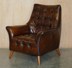 PAIR OF FULLY RESTORED HAND DYED CHESTERFiELD WHISKY BROWN LEATHER ARMCHAIRS