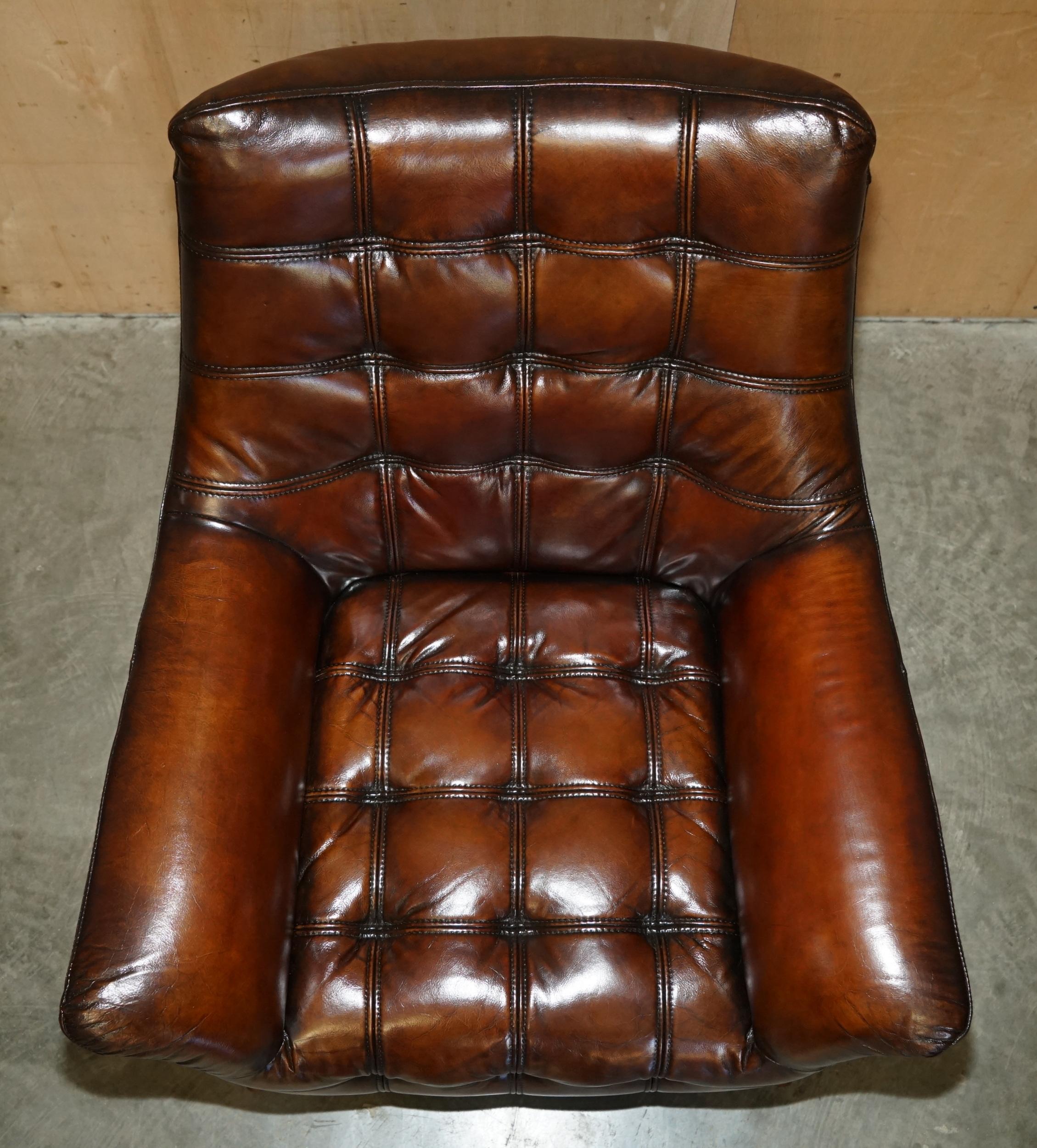 Hand-Crafted PAIR OF FULLY RESTORED HAND DYED CHESTERFiELD WHISKY BROWN LEATHER ARMCHAIRS For Sale