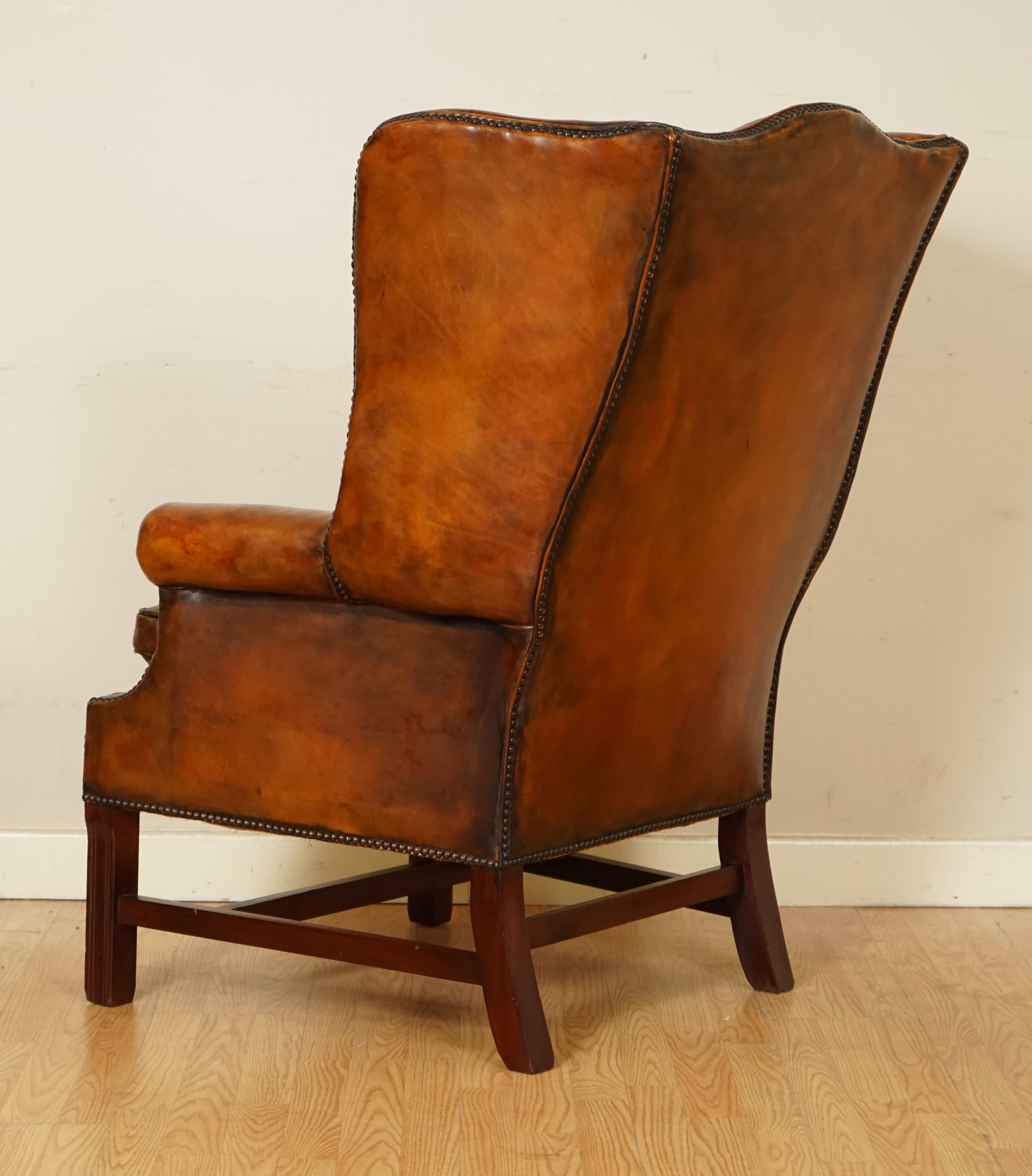 Pair of Fully Restored Hand Dyed Chesterfield Wingback Chairs with Feather 5