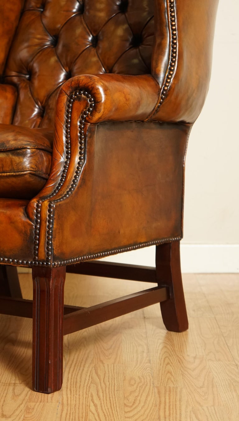 Pair of Fully Restored Hand Dyed Chesterfield Wingback Chairs with