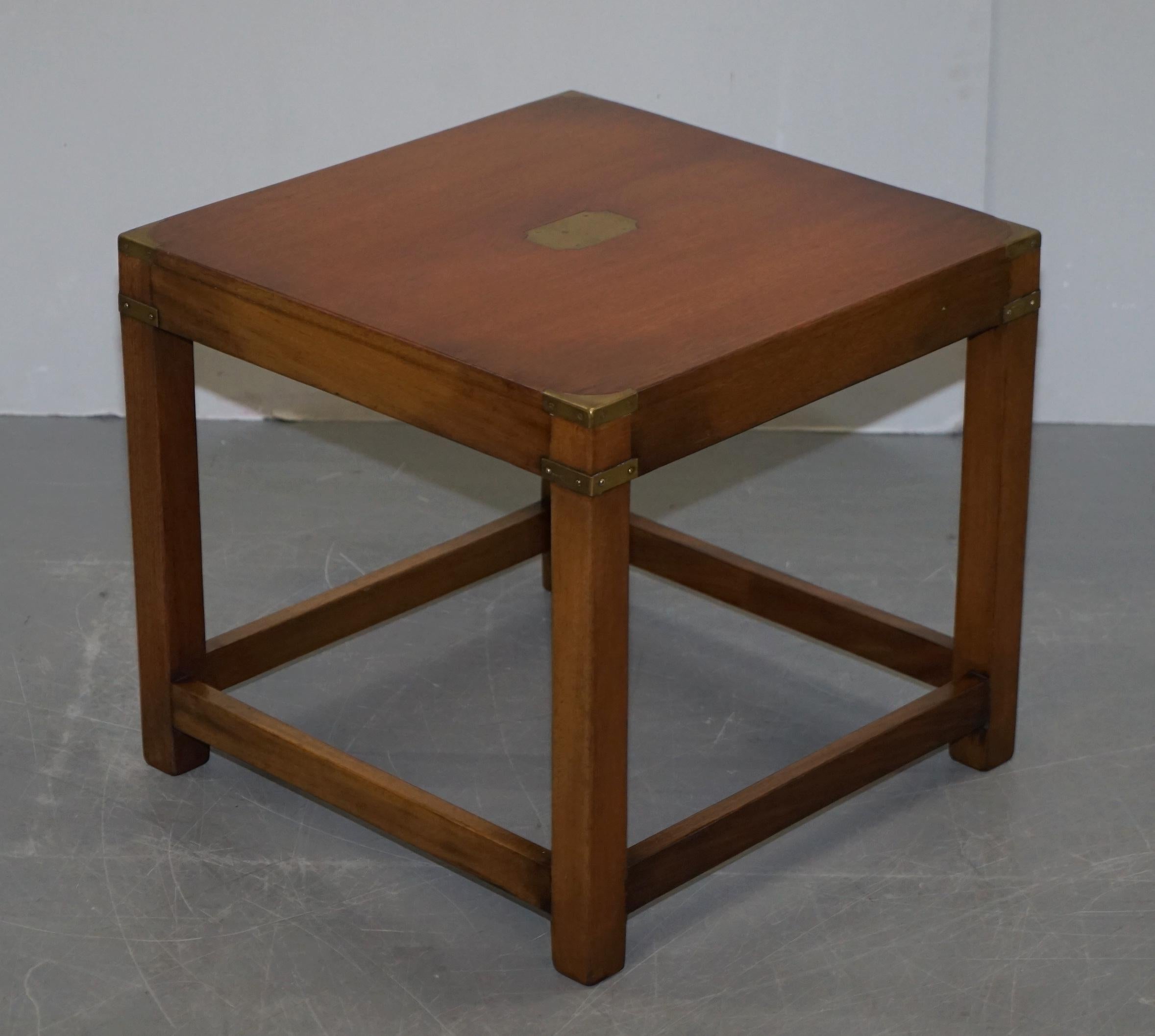 Pair of Fully Restored Harrods Kennedy Hardwood Military Campaign Side Tables 7