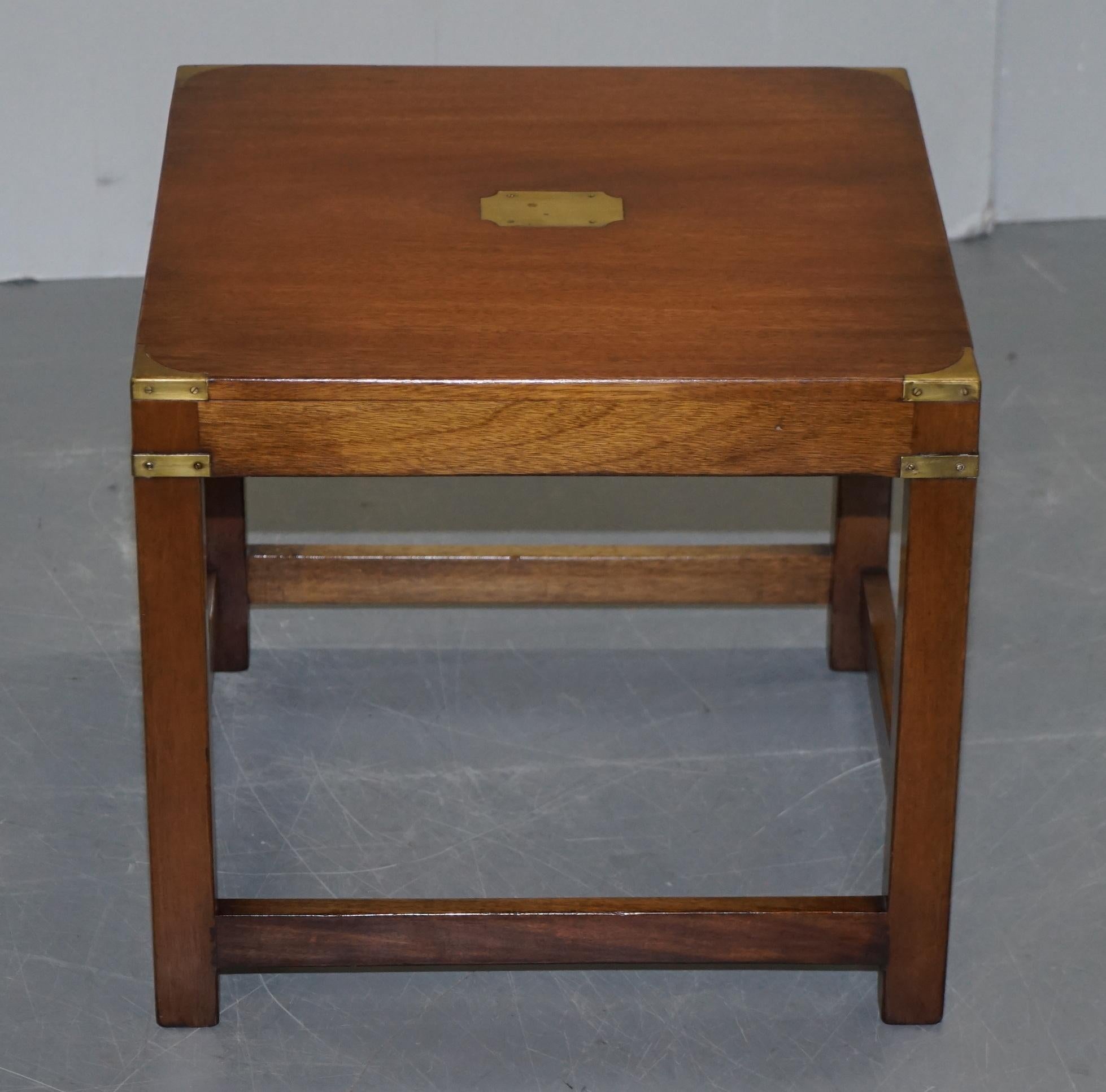 Pair of Fully Restored Harrods Kennedy Hardwood Military Campaign Side Tables 8